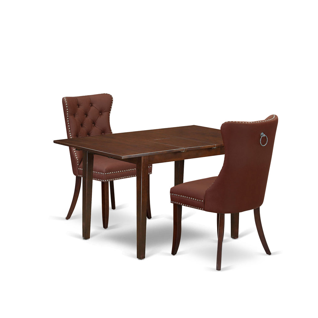 East West Furniture PSDA3-MAH-26 3 Piece Dinette Set Contains a Rectangle Kitchen Table with Removable leaf and 2 Parson Dining Chairs, 32x60 Inch, Mahogany
