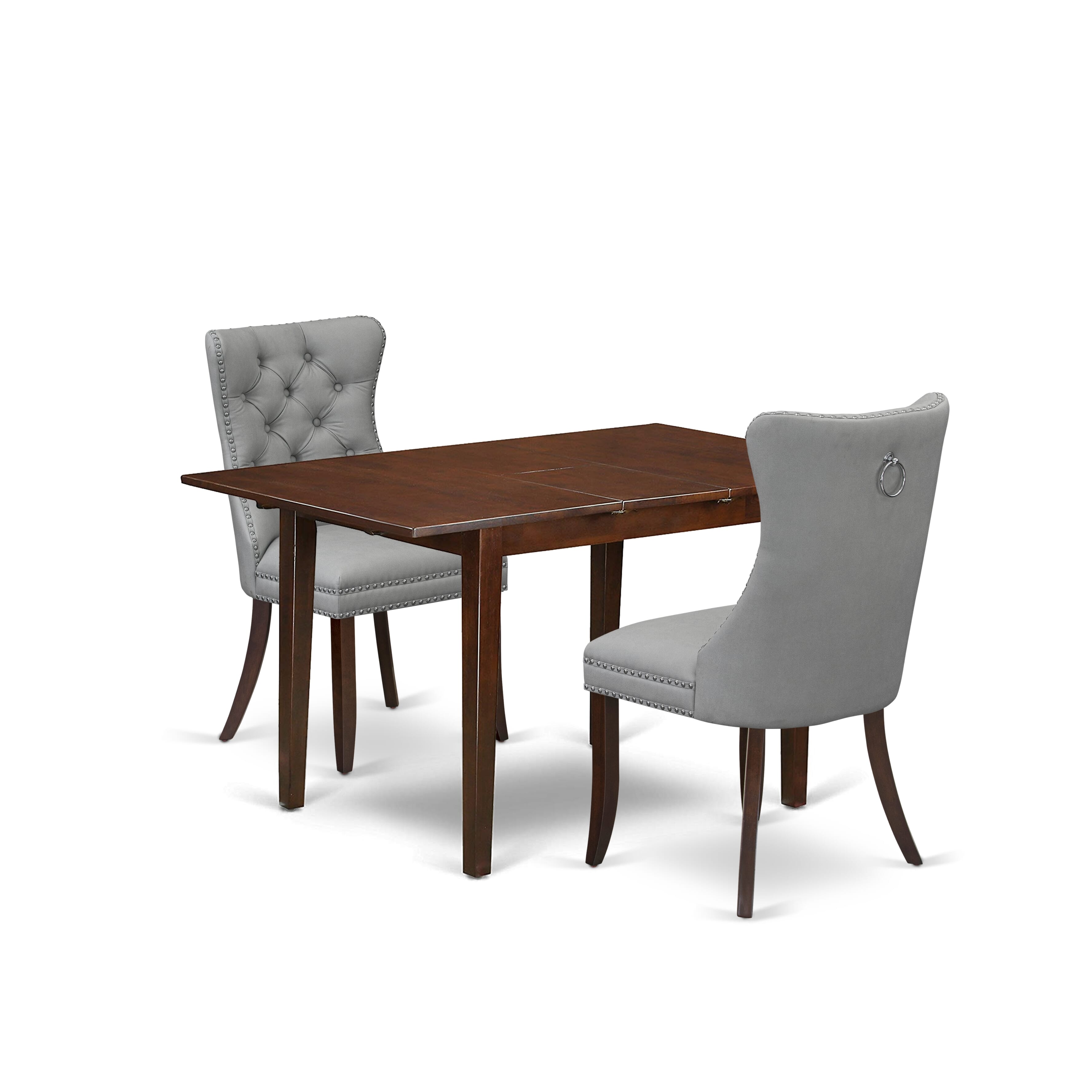 East West Furniture PSDA3-MAH-27 3 Piece Dining Set Includes a Rectangle Kitchen Table with Removable leaf and 2 Upholstered Chairs, 32x60 Inch, Mahogany