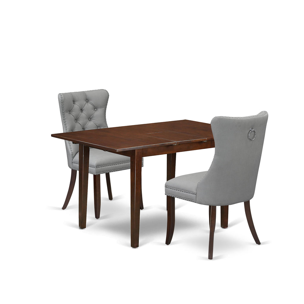 East West Furniture PSDA3-MAH-27 3 Piece Dining Set Includes a Rectangle Kitchen Table with Removable leaf and 2 Upholstered Chairs, 32x60 Inch, Mahogany