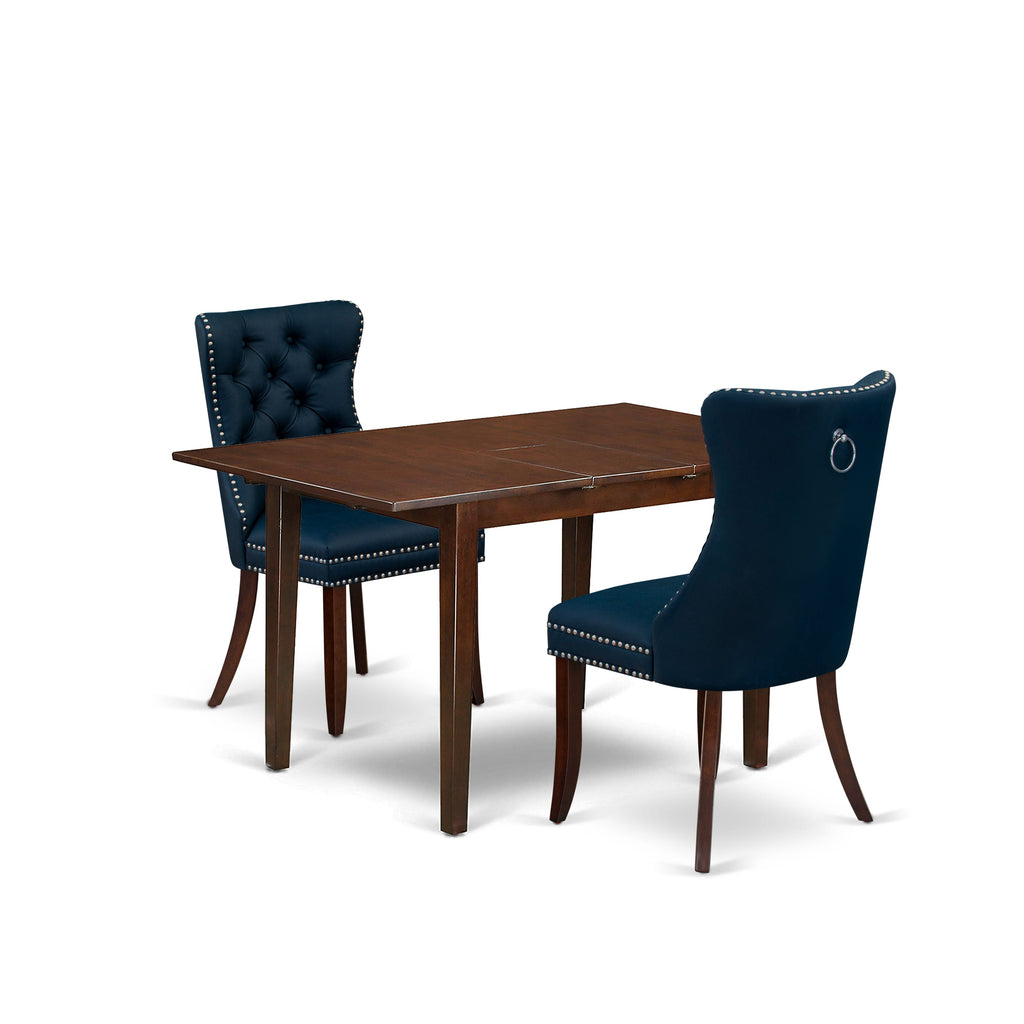 East West Furniture PSDA3-MAH-29 3 Piece Kitchen Table Set Consists of a Rectangle Dining Table with Removable leaf and 2 Padded Chairs, 32x60 Inch, Mahogany