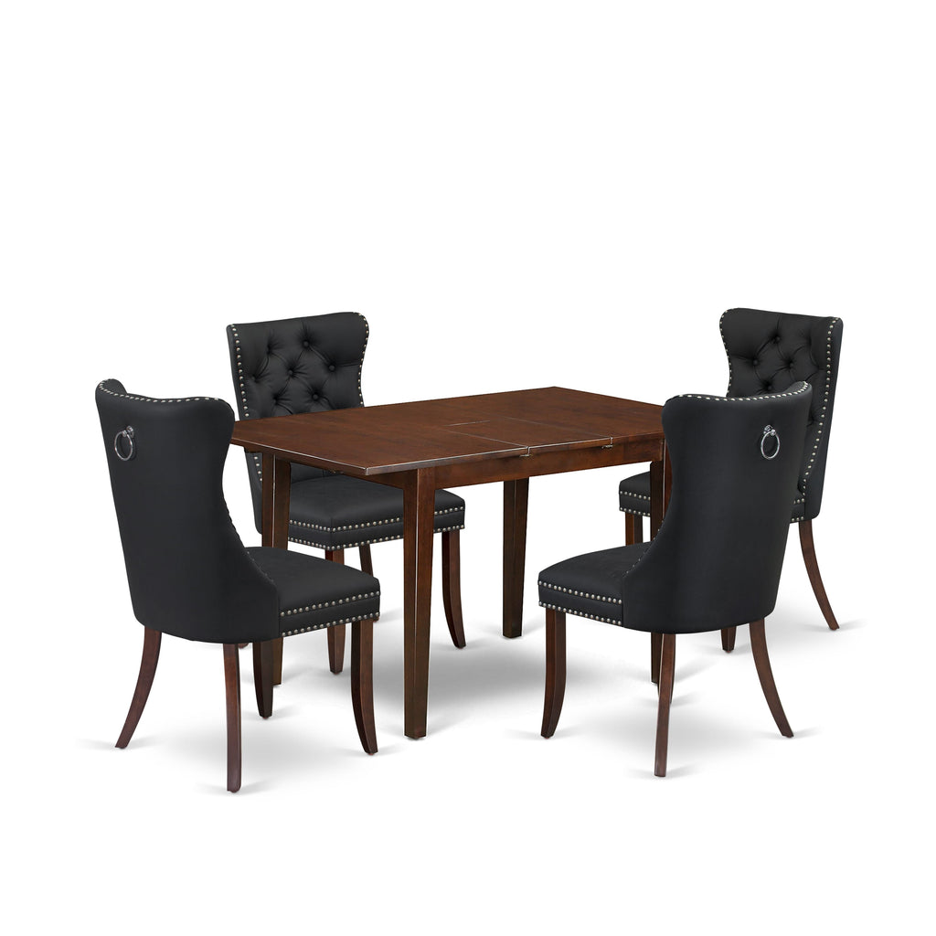 East West Furniture PSDA5-MAH-12 5 Piece Kitchen Table Set Contains a Rectangle Dining Table with Removable leaf and 4 Upholstered Chairs, 32x60 Inch, Mahogany