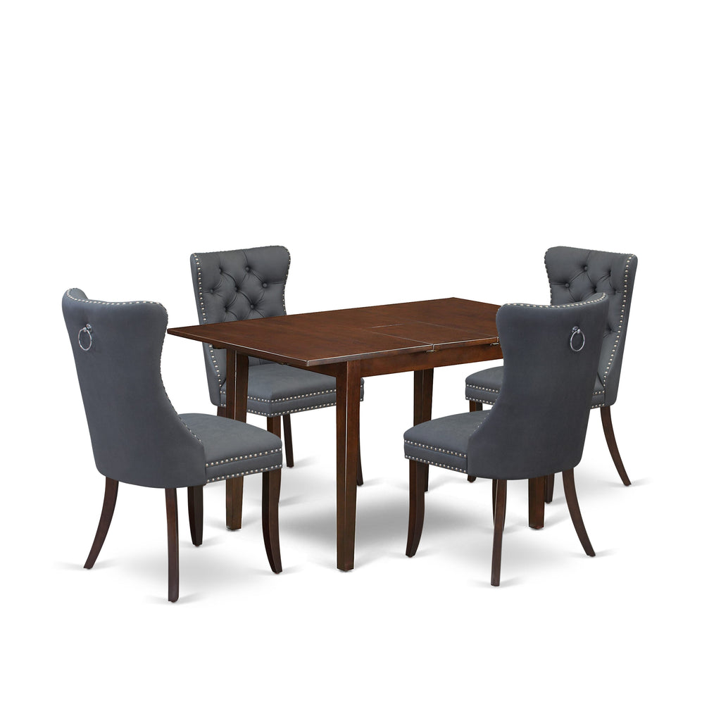 East West Furniture PSDA5-MAH-13 5 Piece Kitchen Table Set Includes a Rectangle Dining Table with Removable leaf and 4 Upholstered Chairs, 32x60 Inch, Mahogany