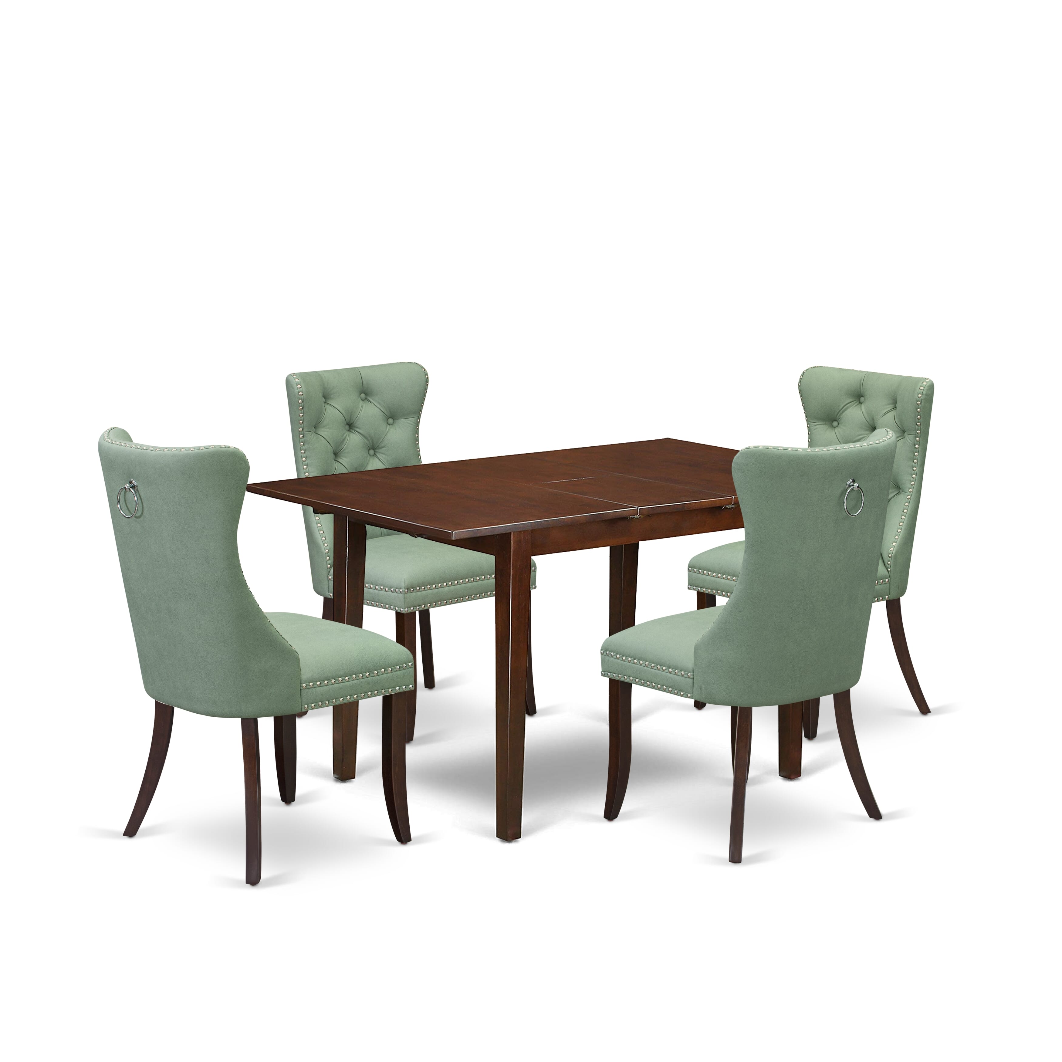East West Furniture PSDA5-MAH-22 5 Piece Dining Table Set Includes a Rectangle Wooden Table with Removable leaf and 4 Upholstered Chairs, 32x60 Inch, Mahogany