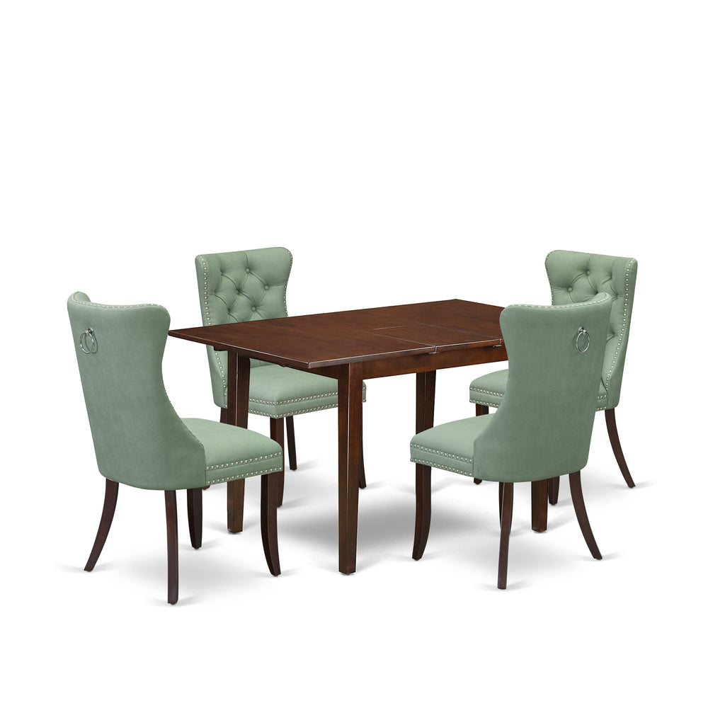 East West Furniture PSDA5-MAH-22 5 Piece Dining Table Set Includes a Rectangle Wooden Table with Removable leaf and 4 Upholstered Chairs, 32x60 Inch, Mahogany