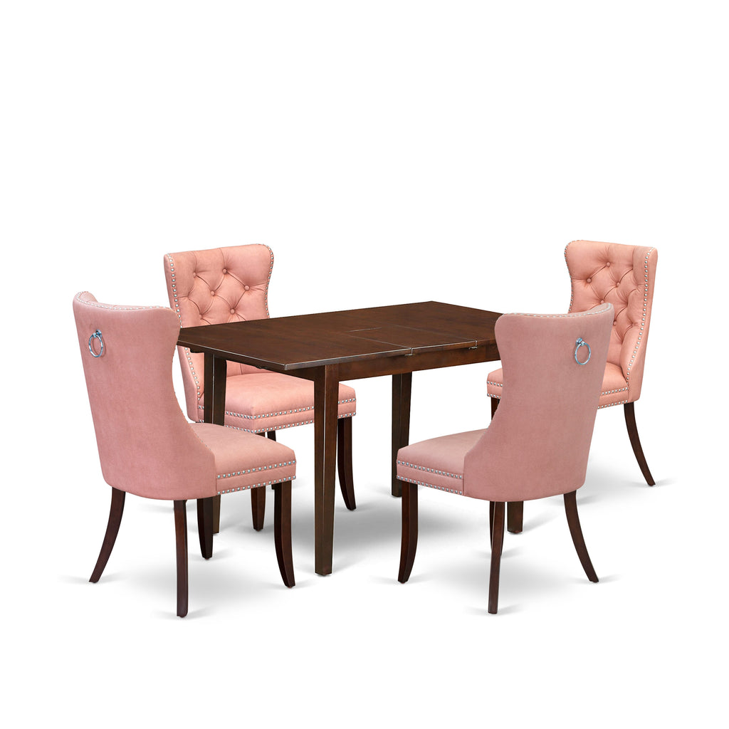East West Furniture PSDA5-MAH-23 5 Piece Dining Room Set Includes a Rectangle Wooden Table with Removable leaf and 4 Parson Chairs, 32x60 Inch, Mahogany