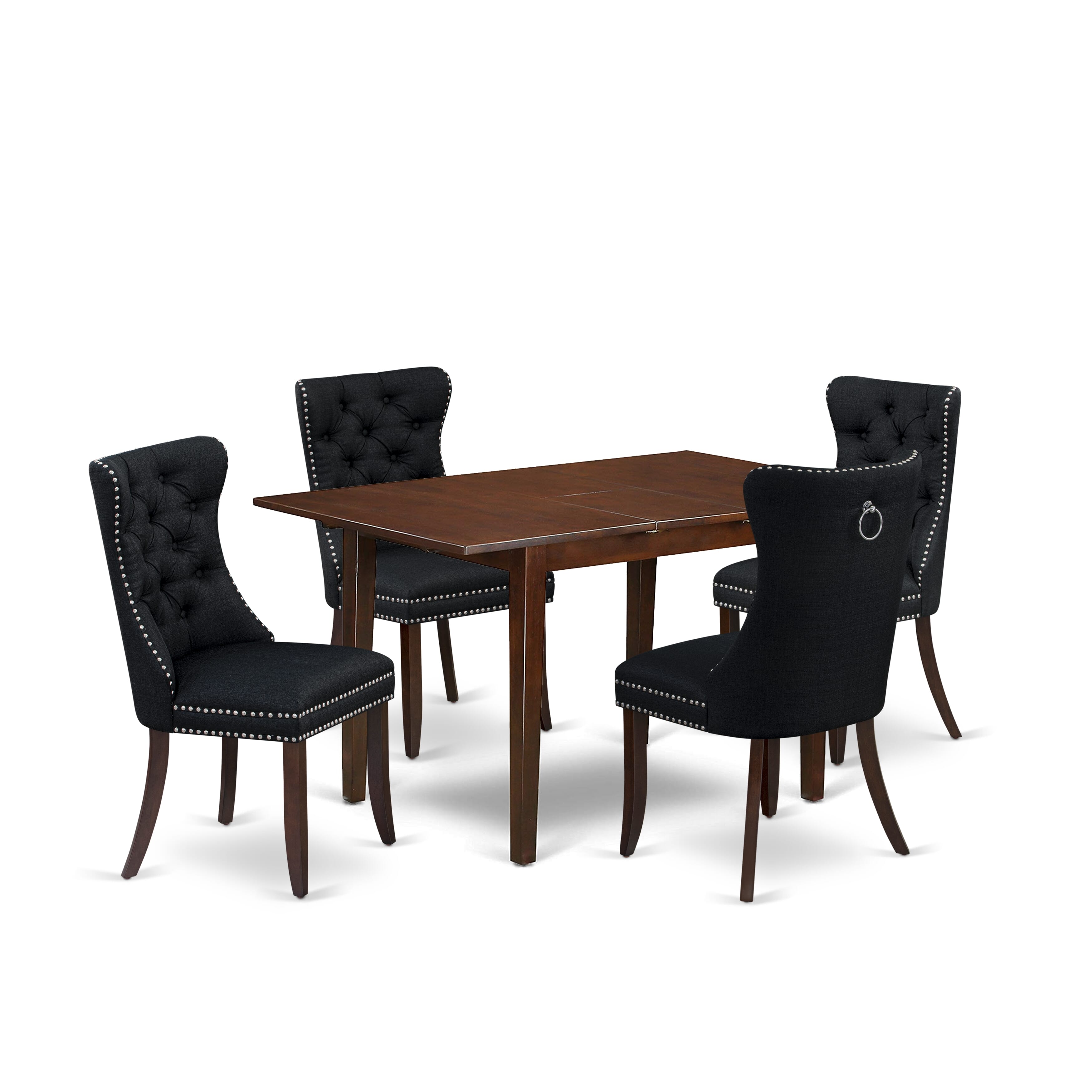 East West Furniture PSDA5-MAH-24 5 Piece Kitchen Set Consists of a Rectangle Dining Table with Removable leaf and 4 Upholstered Chairs, 32x60 Inch, Mahogany