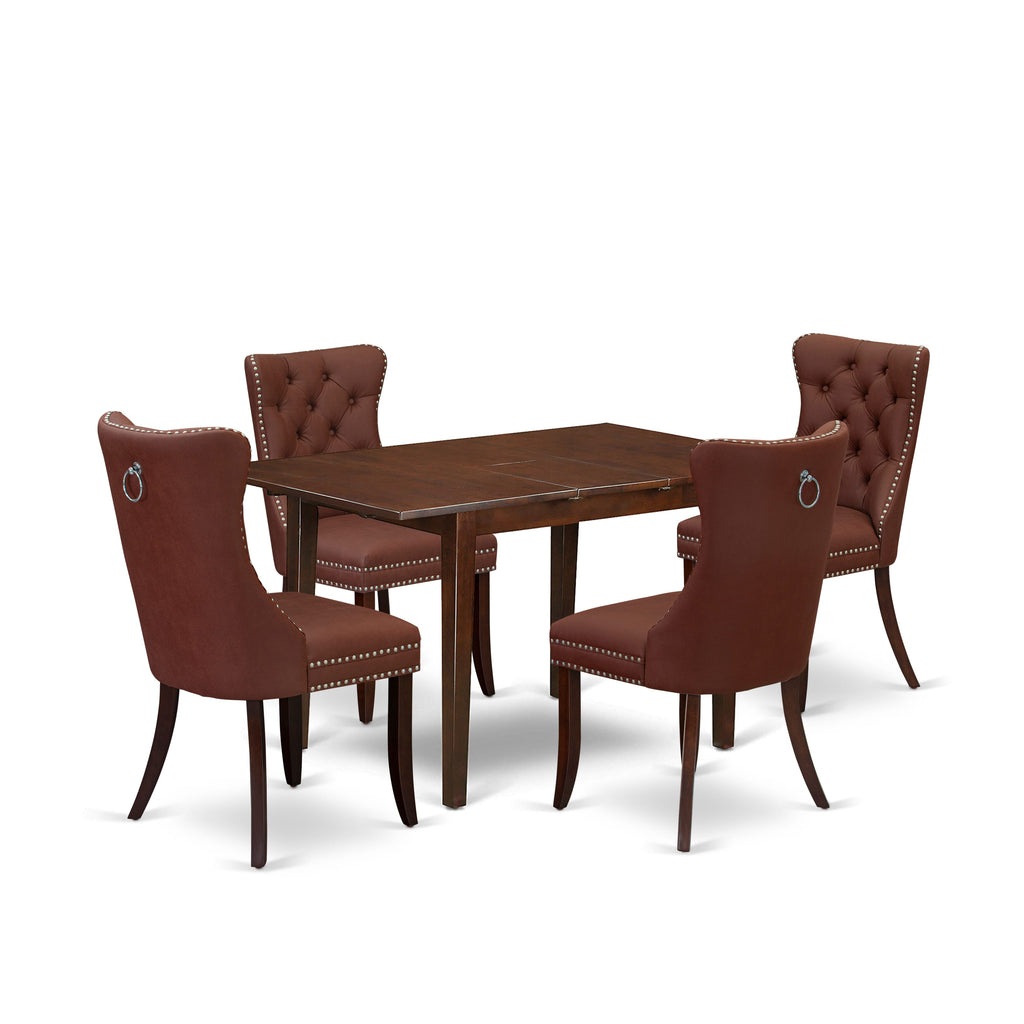 East West Furniture PSDA5-MAH-26 5 Piece Dining Set Consists of a Rectangle Wooden Table with Removable leaf and 4 Upholstered Chairs, 32x60 Inch, Mahogany