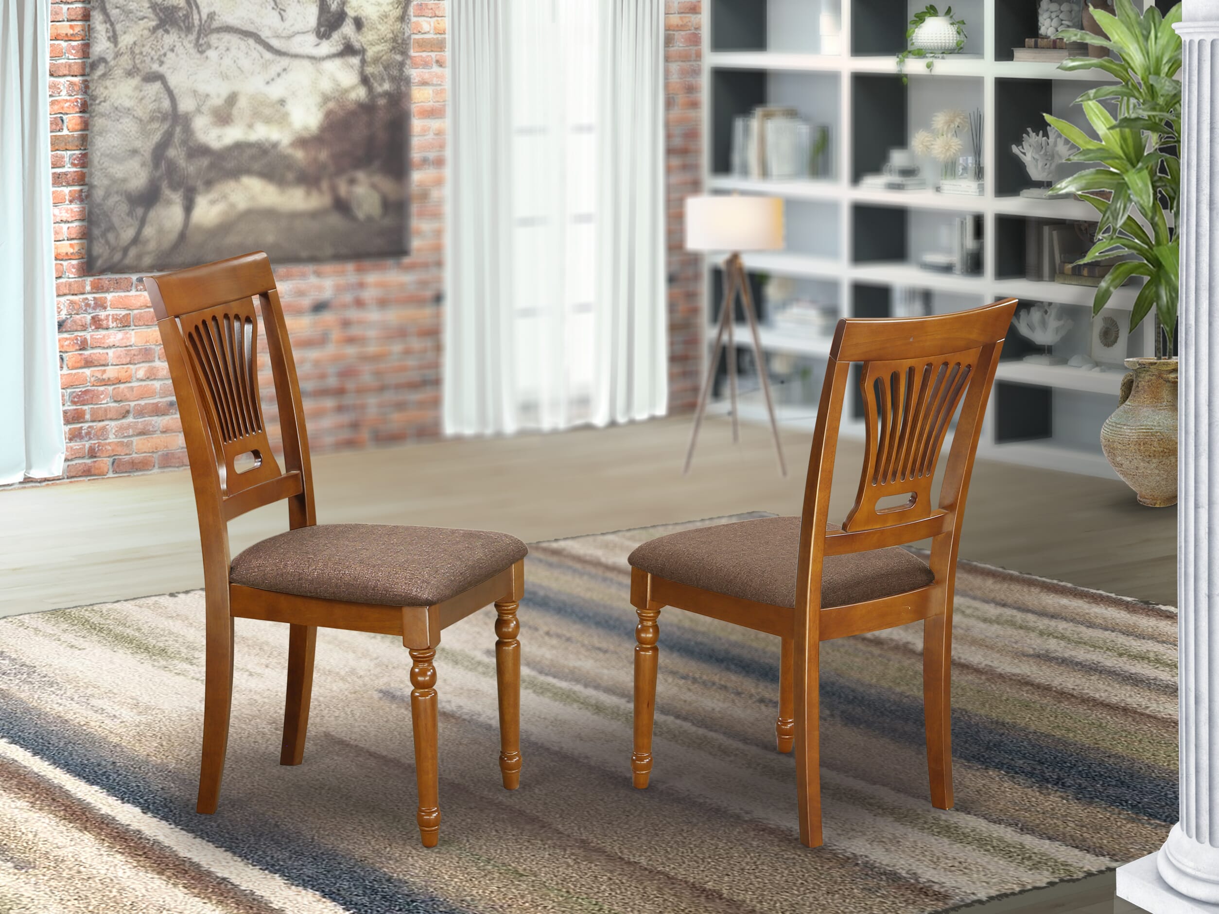 PVC-SBR-C Plainville Chair with Cushion Seat - Saddle Brown Finish - Set of 2