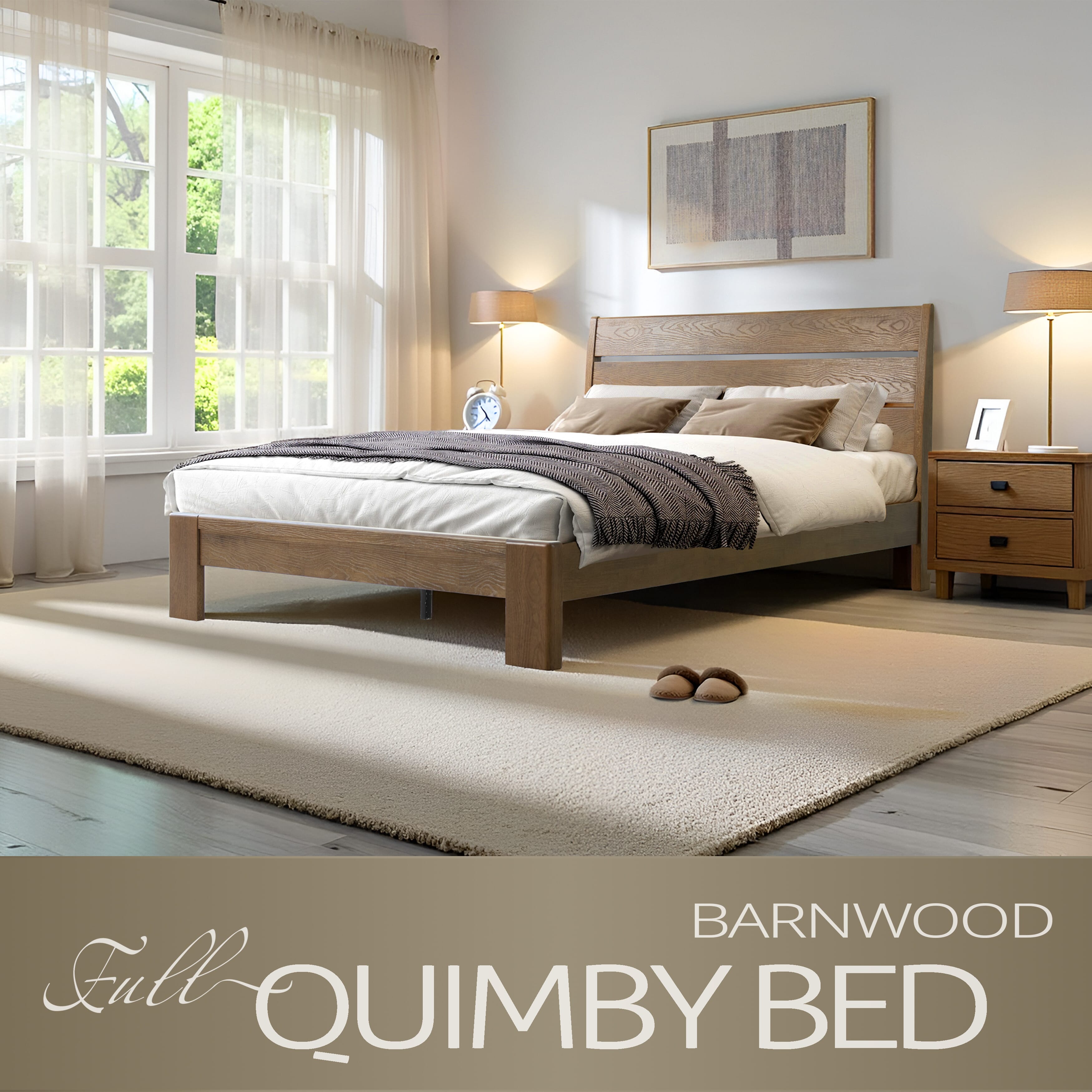 Full Size Solid Wood Platform Bed Frame, Headboard & Footboard, 12 Heavy-Duty Slatted Design, Center Metal Legs, Easy Assembly, No Box Spring Needed, Anti-Noise & Slip-Free, Barnwood Finish, QIF-30