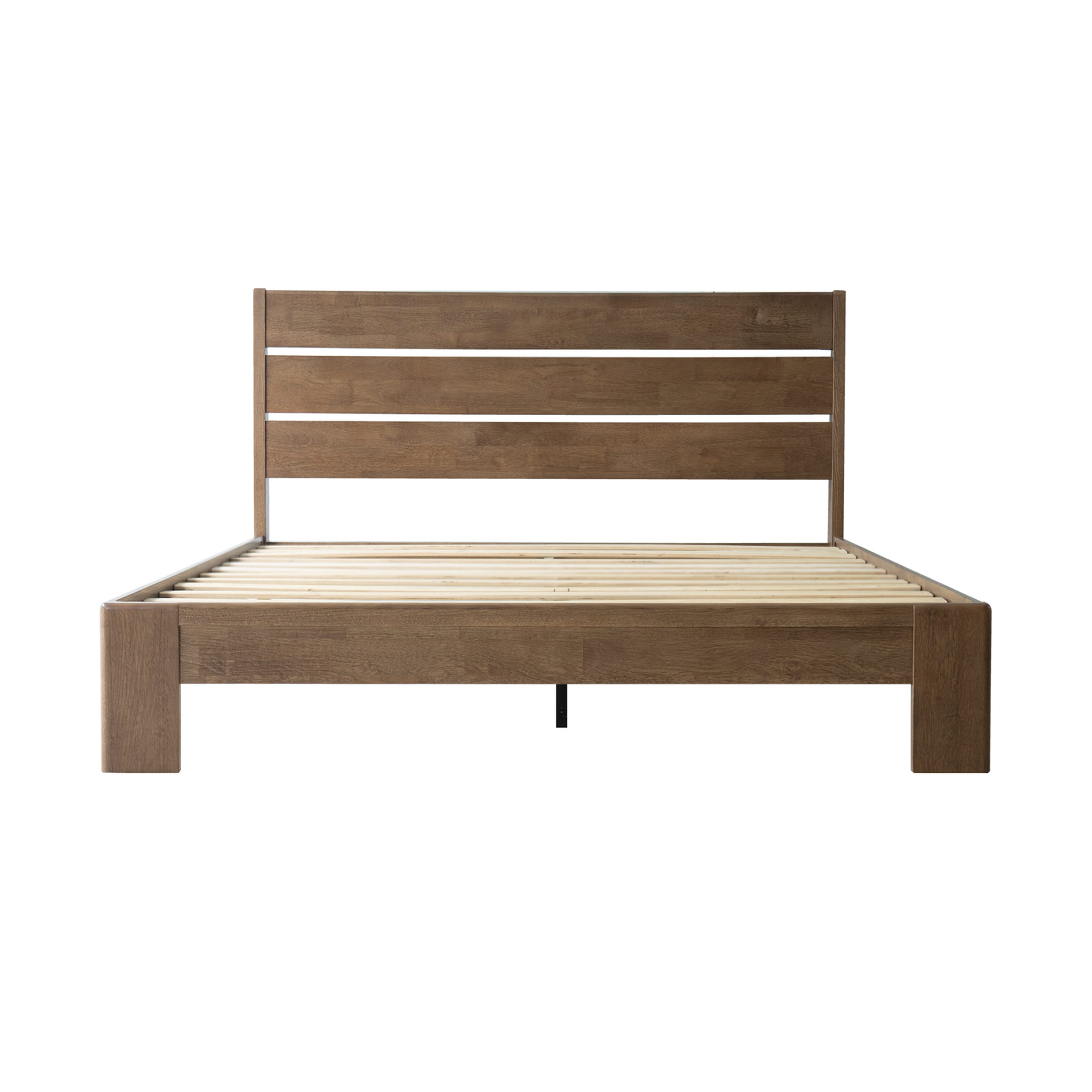 Full Size Solid Wood Platform Bed Frame, Headboard & Footboard, 12 Heavy-Duty Slatted Design, Center Metal Legs, Easy Assembly, No Box Spring Needed, Anti-Noise & Slip-Free, Barnwood Finish, QIF-30