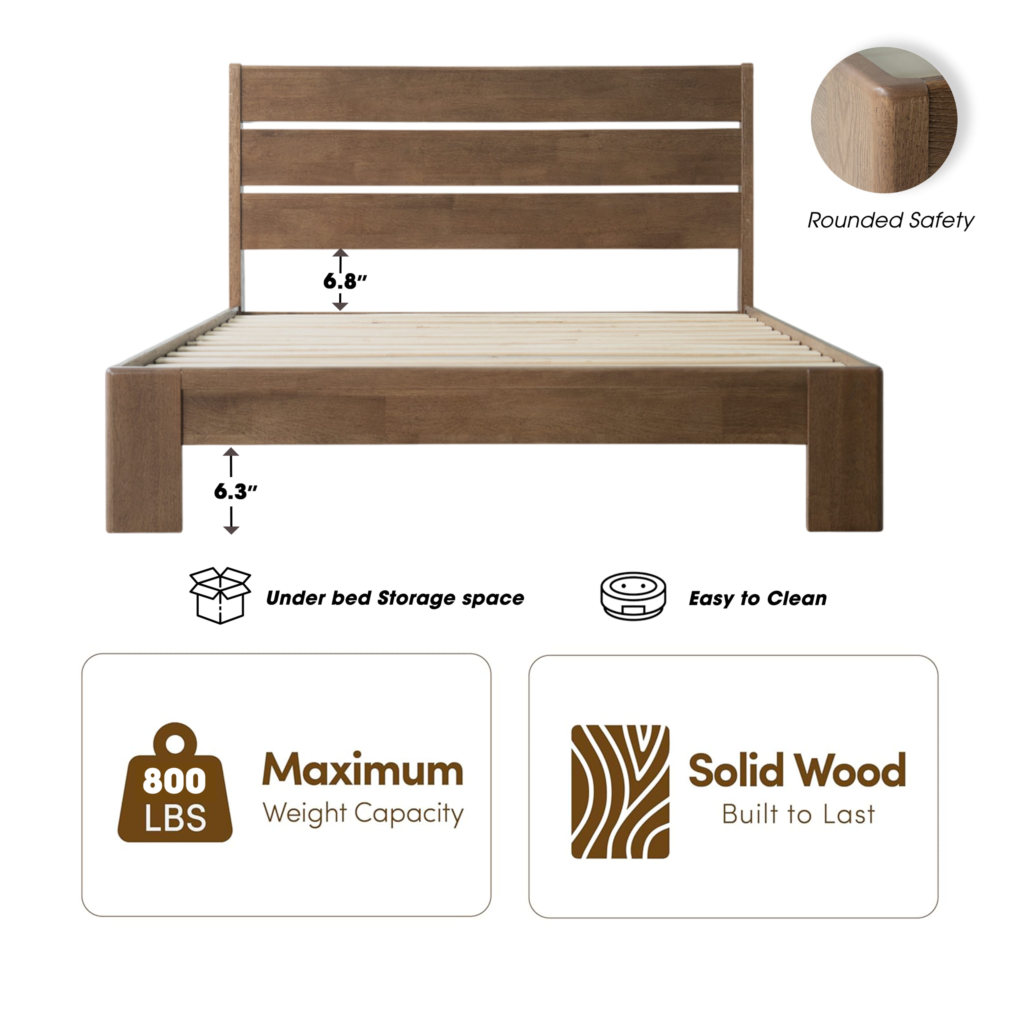 Full Size Solid Wood Platform Bed Frame, Headboard & Footboard, 12 Heavy-Duty Slatted Design, Center Metal Legs, Easy Assembly, No Box Spring Needed, Anti-Noise & Slip-Free, Barnwood Finish, QIF-30