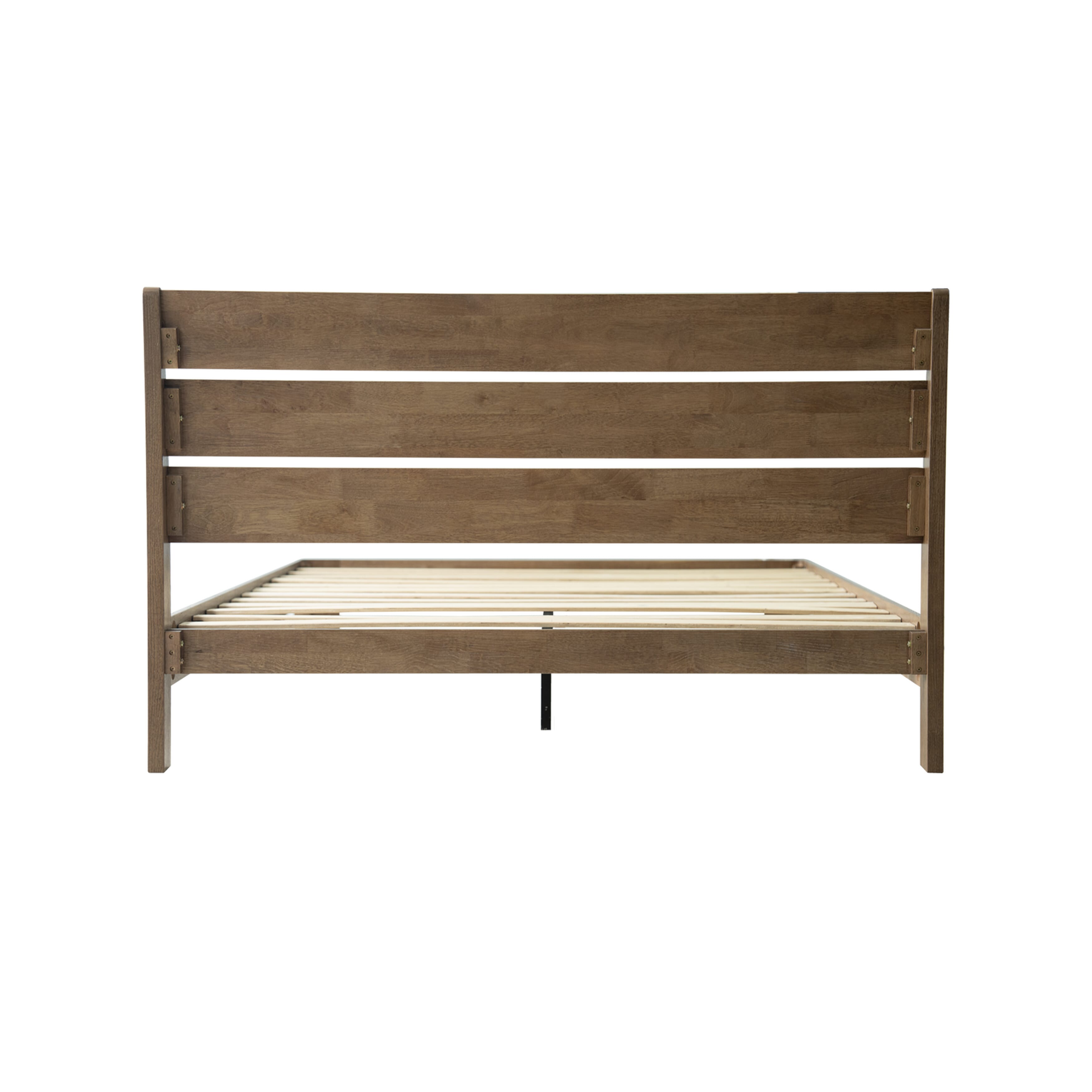 Full Size Solid Wood Platform Bed Frame, Headboard & Footboard, 12 Heavy-Duty Slatted Design, Center Metal Legs, Easy Assembly, No Box Spring Needed, Anti-Noise & Slip-Free, Barnwood Finish, QIF-30