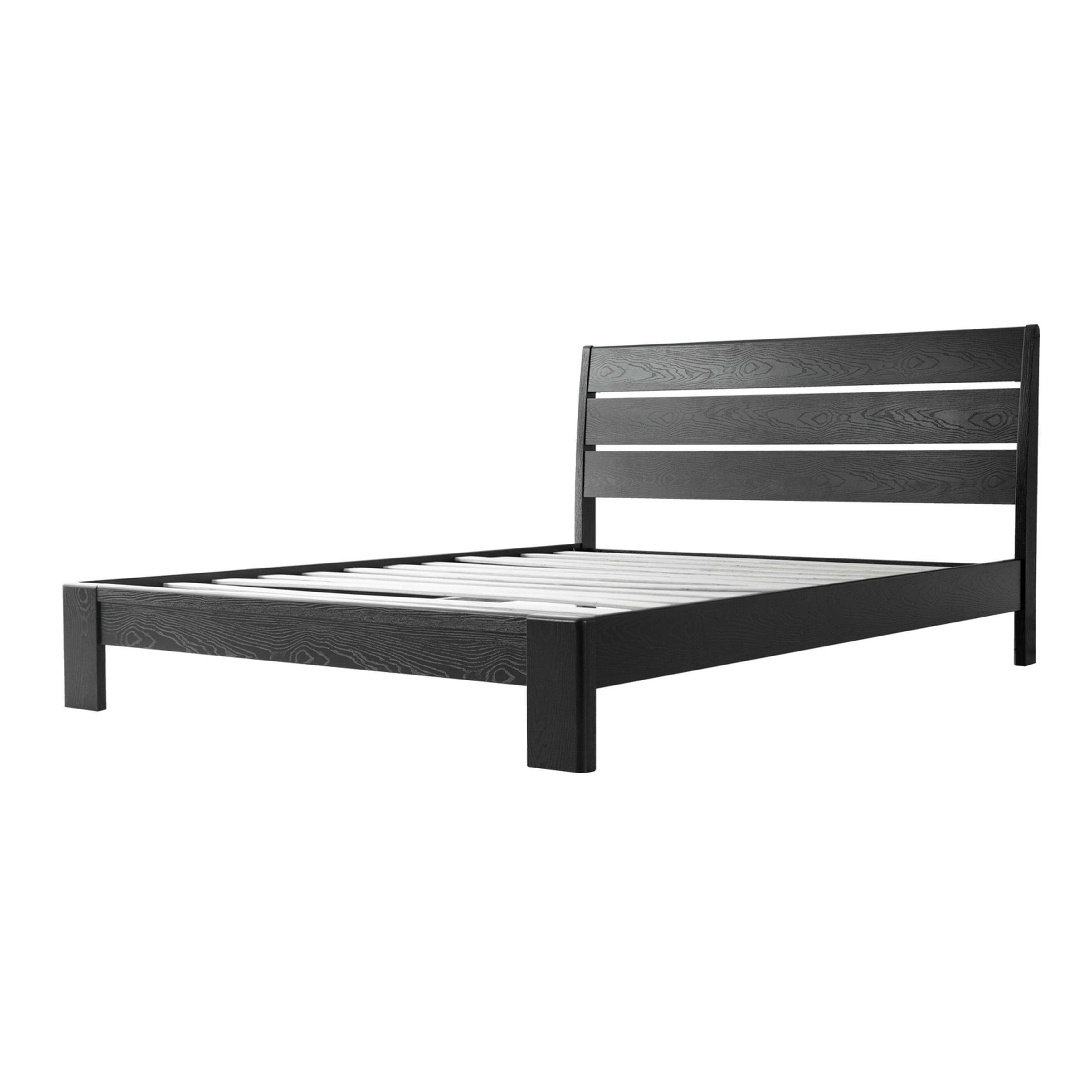 Full Size Bed Frame, Solid Wood Platform Bed with Headboard & Footboard, 12 Heavy-Duty Slatted Structure, Metal Legs, No Box Spring Needed, Anti-Slip & Noise-Free, Ebony Oak Finish, QIF-35