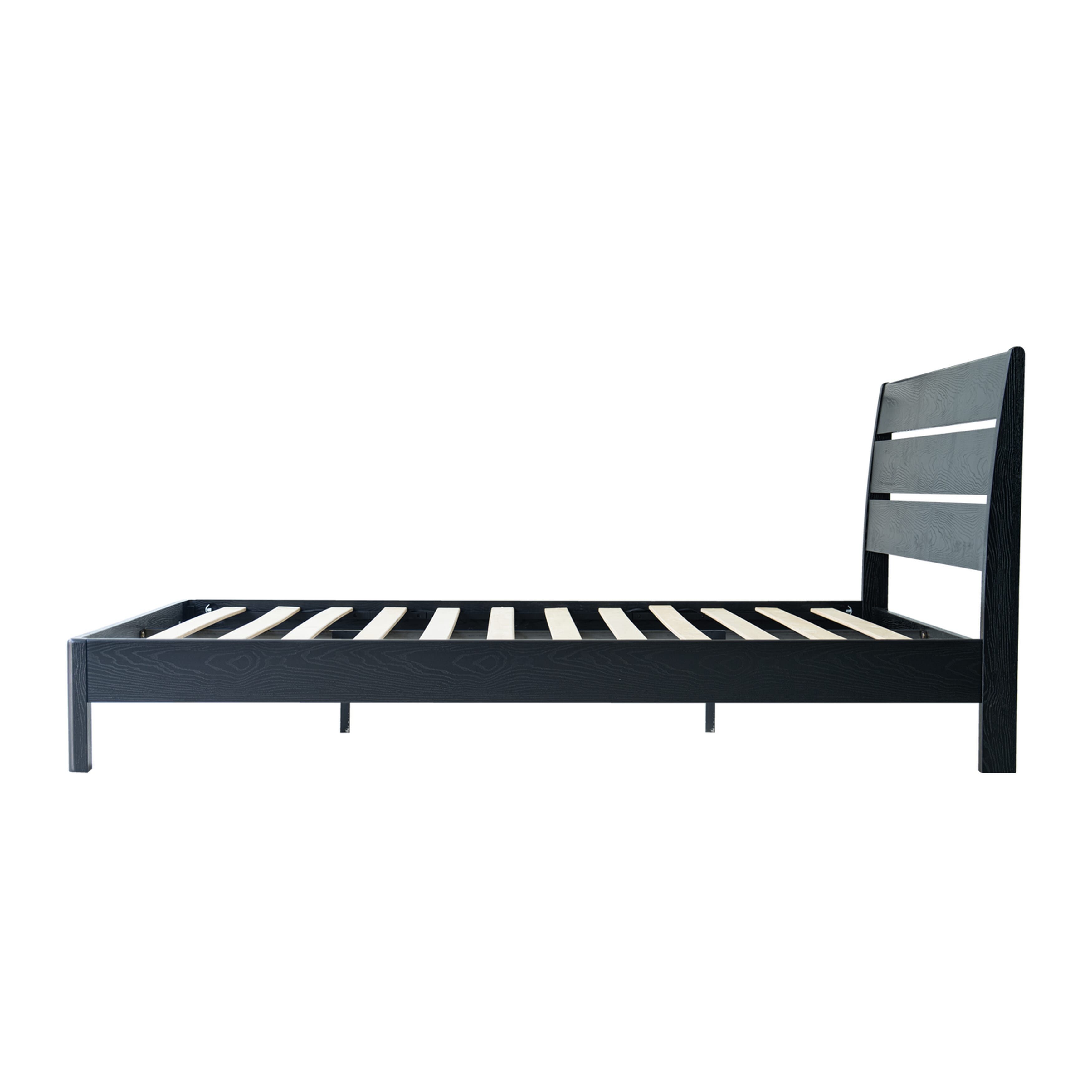 Full Size Bed Frame, Solid Wood Platform Bed with Headboard & Footboard, 12 Heavy-Duty Slatted Structure, Metal Legs, No Box Spring Needed, Anti-Slip & Noise-Free, Ebony Oak Finish, QIF-35