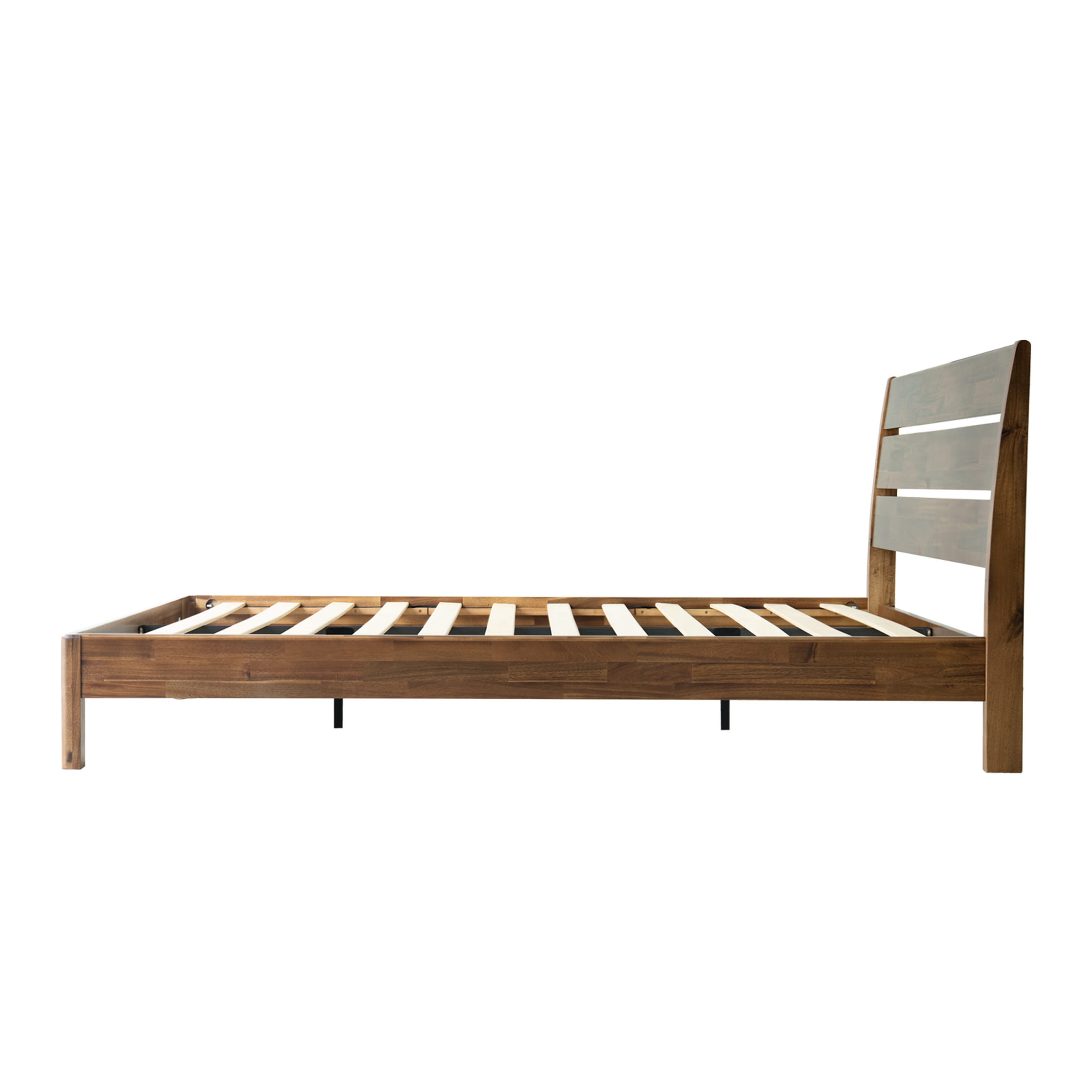 Full Size Solid Wood Platform Bed Frame with Headboard & Footboard, 12 Strong Slats Structure Center Metal Legs, Noise-Free & Anti-Slip, Easy Assembly, No Box Spring Needed, Warm Walnut Finish, QIF-37