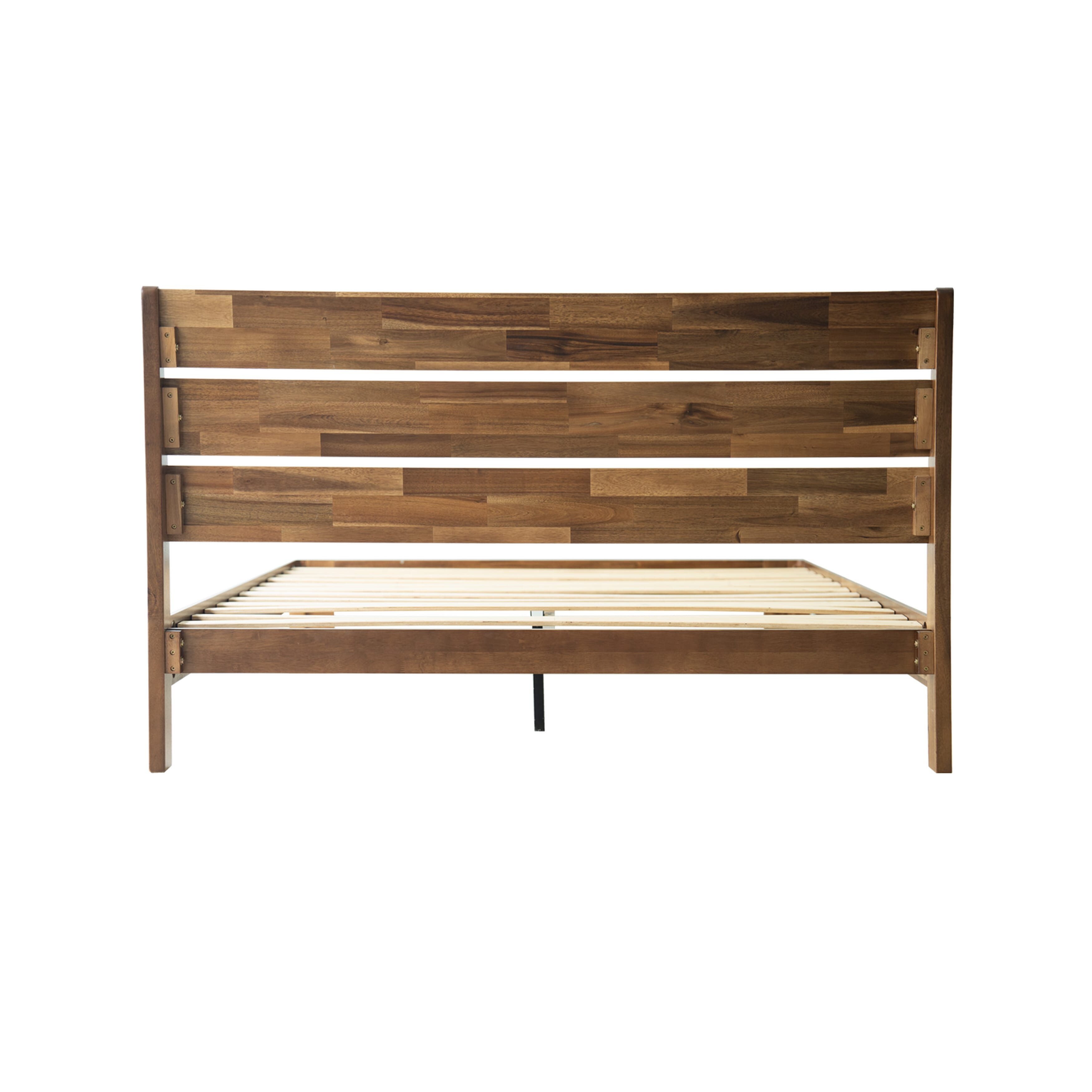 Full Size Solid Wood Platform Bed Frame with Headboard & Footboard, 12 Strong Slats Structure Center Metal Legs, Noise-Free & Anti-Slip, Easy Assembly, No Box Spring Needed, Warm Walnut Finish, QIF-37