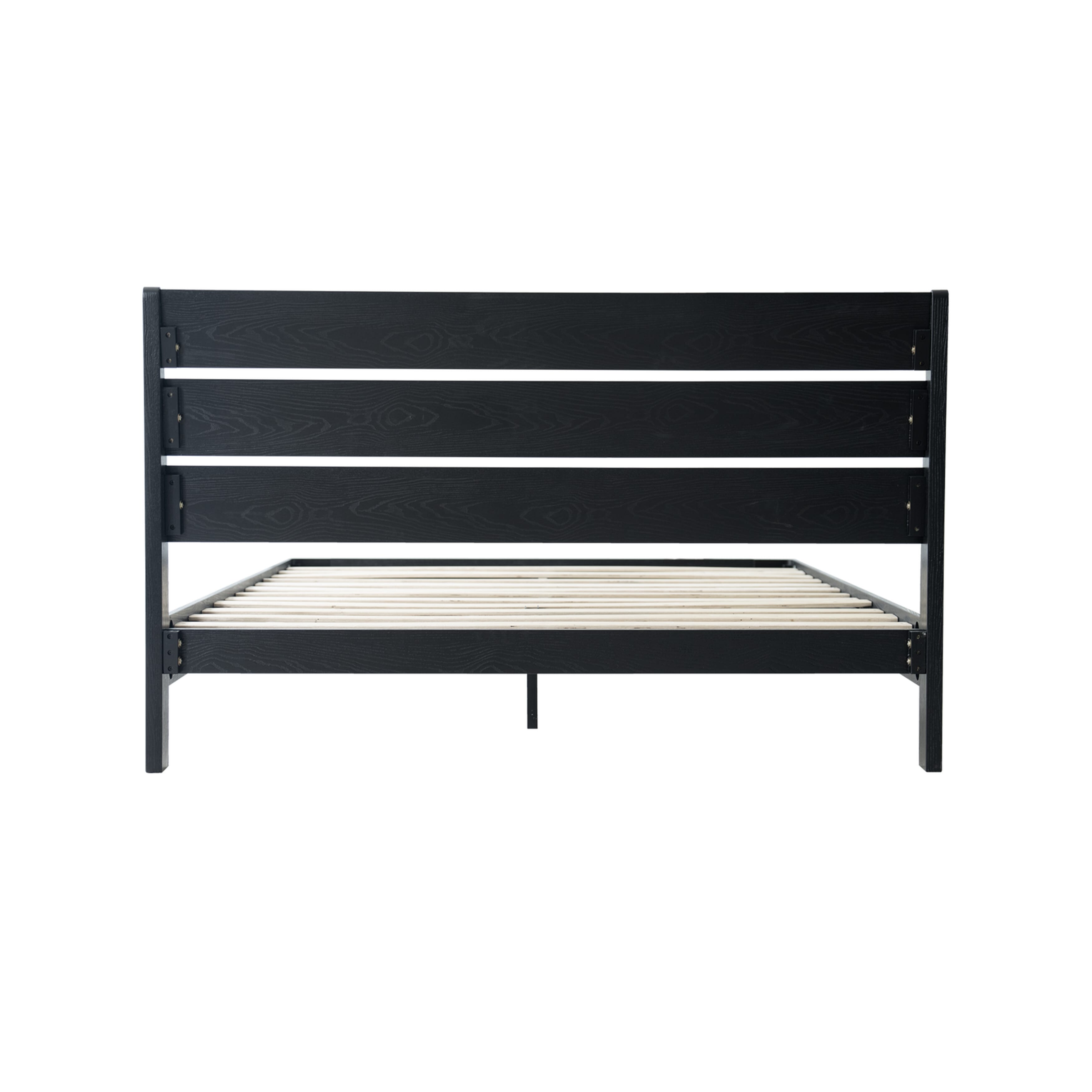 Queen Size Solid Wood Platform Bed Frame with Headboard & Footboard, Metal Legs with 12 Durable Slatted Base, Easy Assembly, No Box Spring Needed, Noise-Free & Anti-Slip, Ebony Oak Finish, QIQ-35