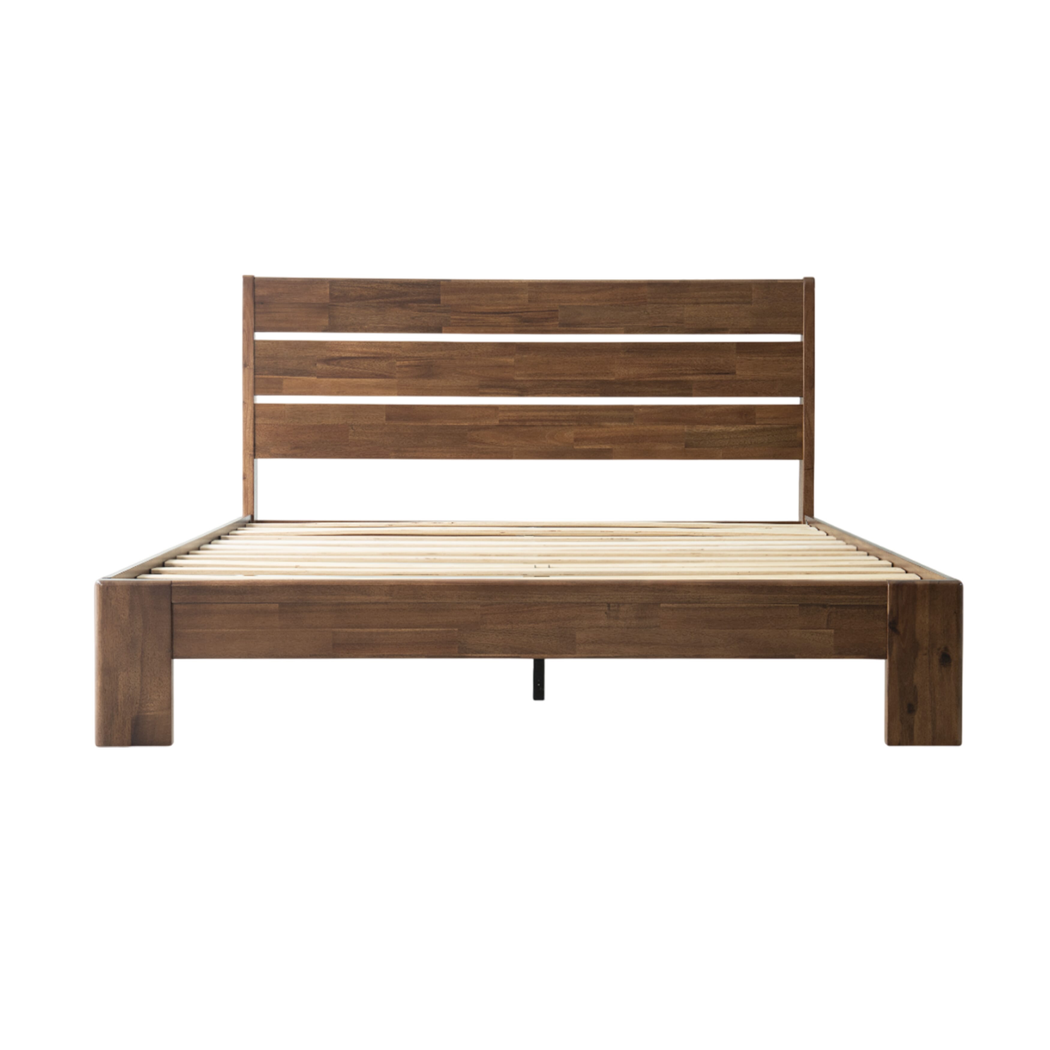 Queen Size Bed Frame with Headboard & Footboard Solid Wood Platform Bed, Central Metal Legs, 12 Sturdy Slatted Base, Easy Assembly, No Box Spring Needed, Anti-Noise & Slip-Free, Walnut Finish, QIQ-37