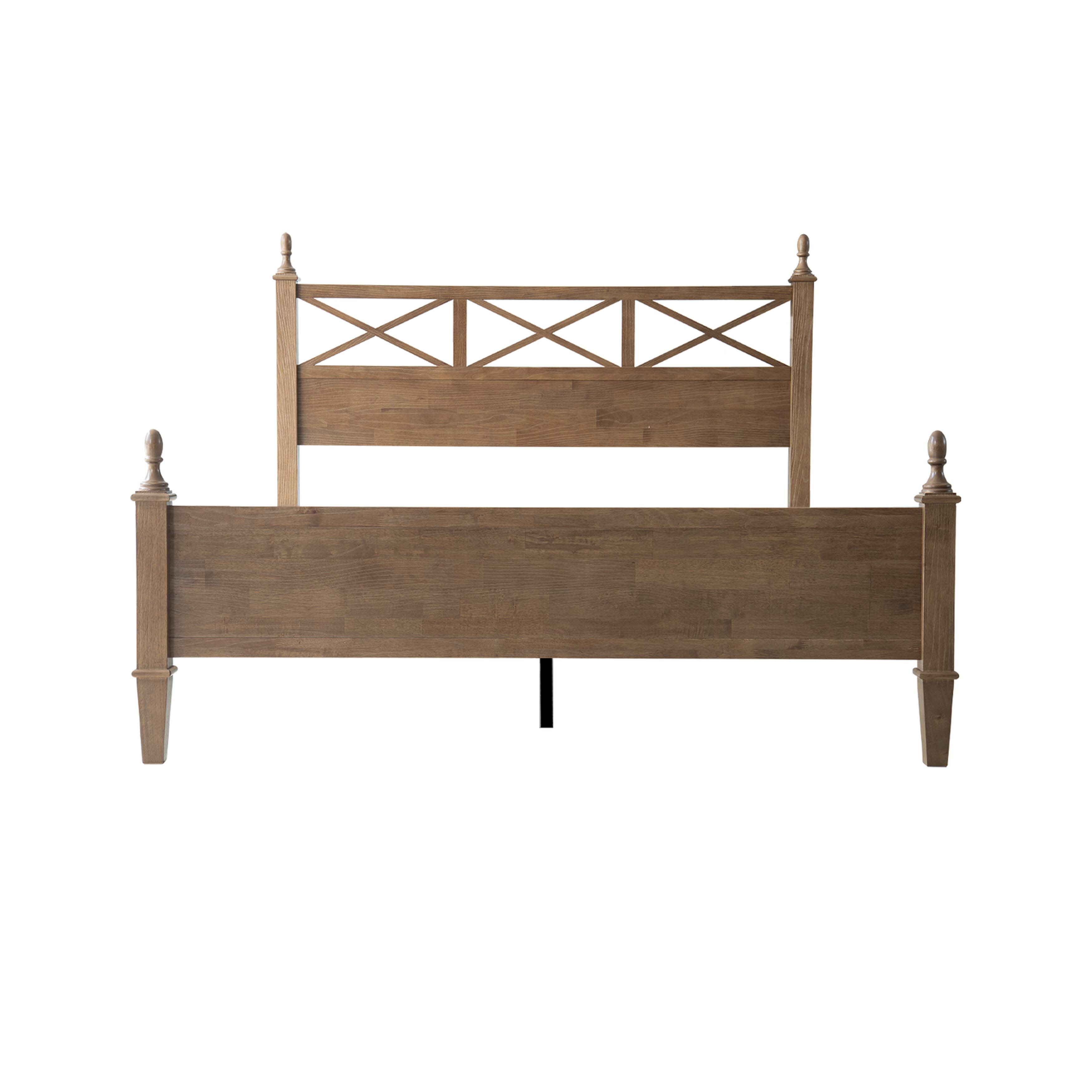 King Size Solid Wood Bed Frame, Platform Bed with Headboard & Footboard, 12 Heavy-Duty Slatted Base, Metal Legs, No Box Spring Needed, Noise-Free & Anti-Slip, Easy Assembly, Barnwood Finish, RIK-30