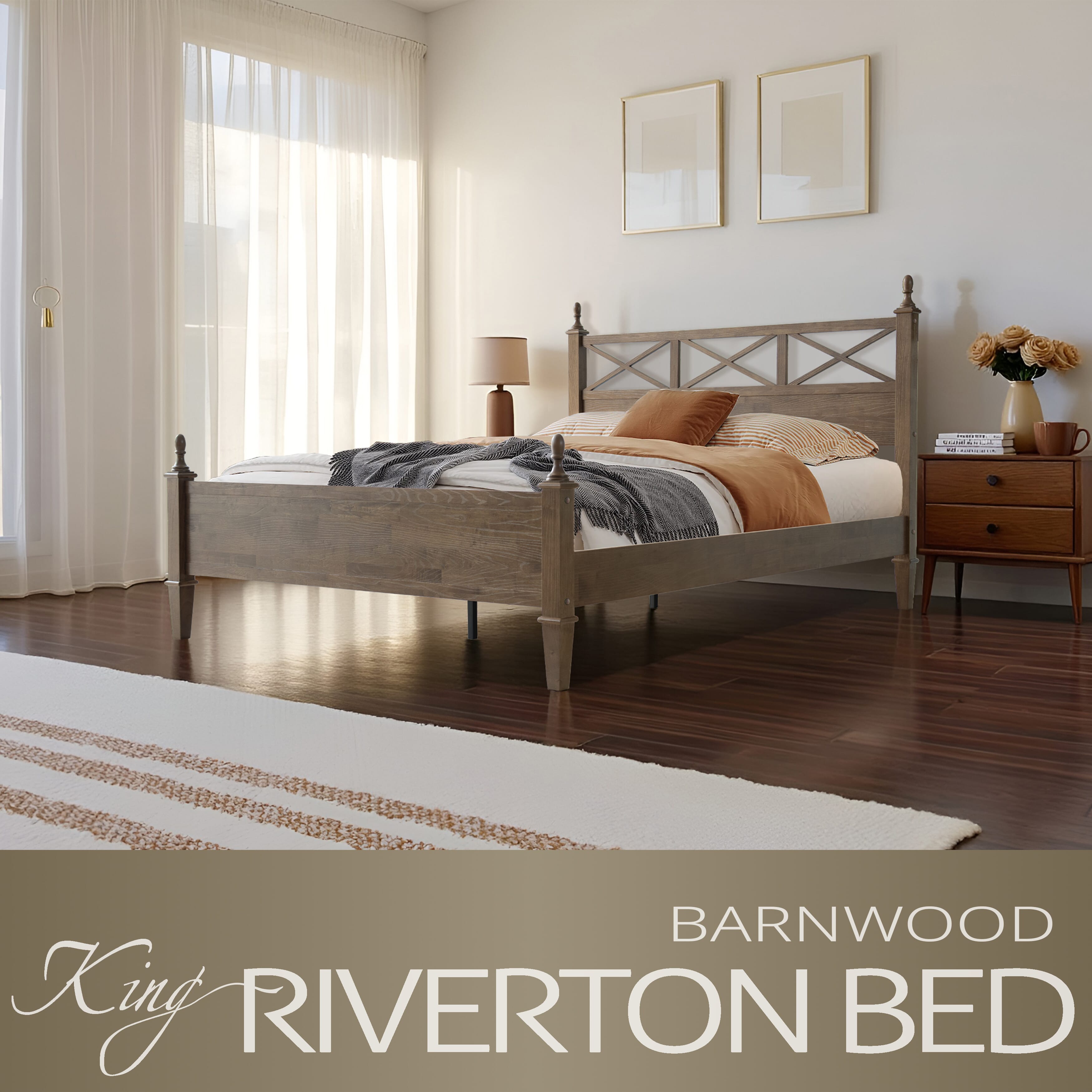 King Size Solid Wood Bed Frame, Platform Bed with Headboard & Footboard, 12 Heavy-Duty Slatted Base, Metal Legs, No Box Spring Needed, Noise-Free & Anti-Slip, Easy Assembly, Barnwood Finish, RIK-30