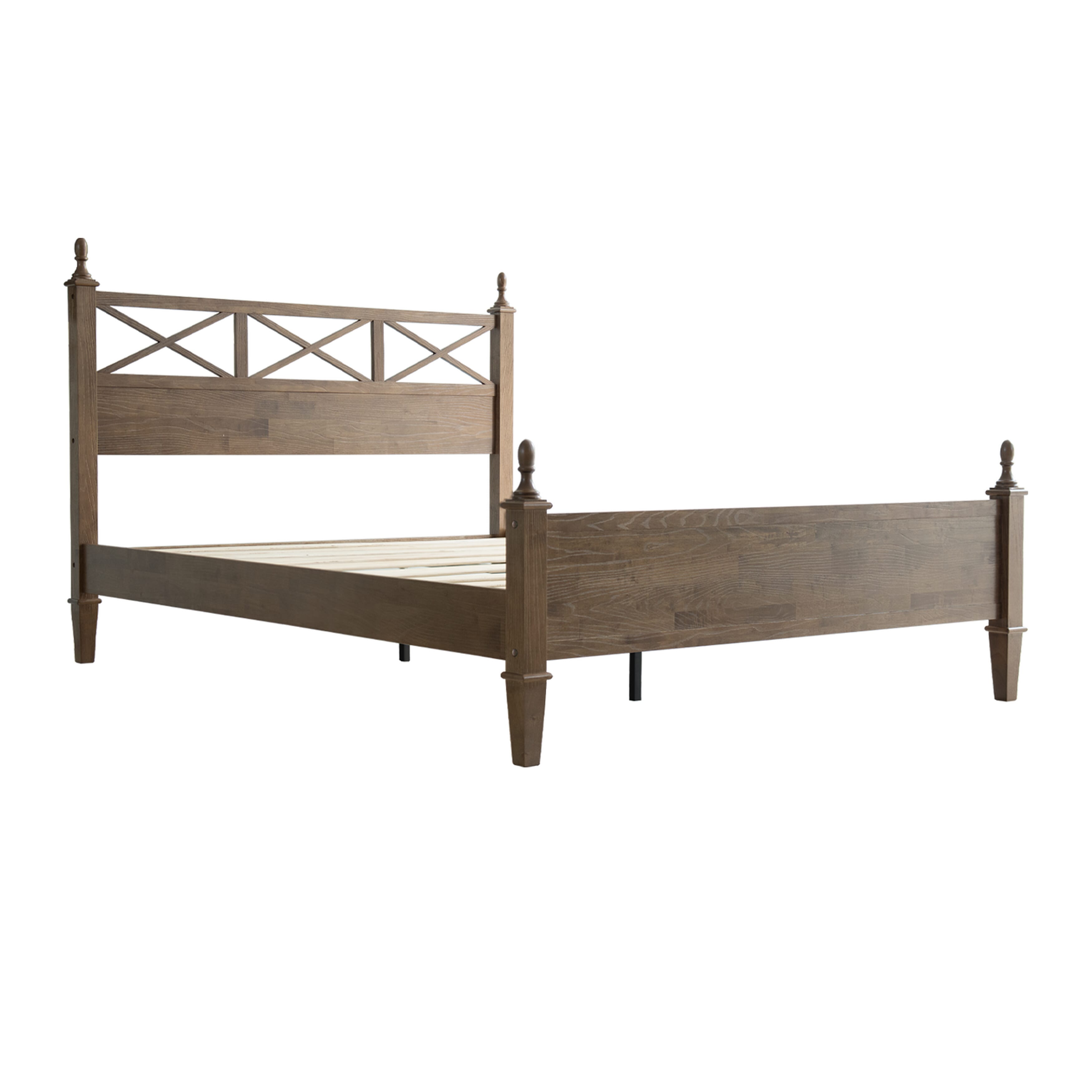 King Size Solid Wood Bed Frame, Platform Bed with Headboard & Footboard, 12 Heavy-Duty Slatted Base, Metal Legs, No Box Spring Needed, Noise-Free & Anti-Slip, Easy Assembly, Barnwood Finish, RIK-30