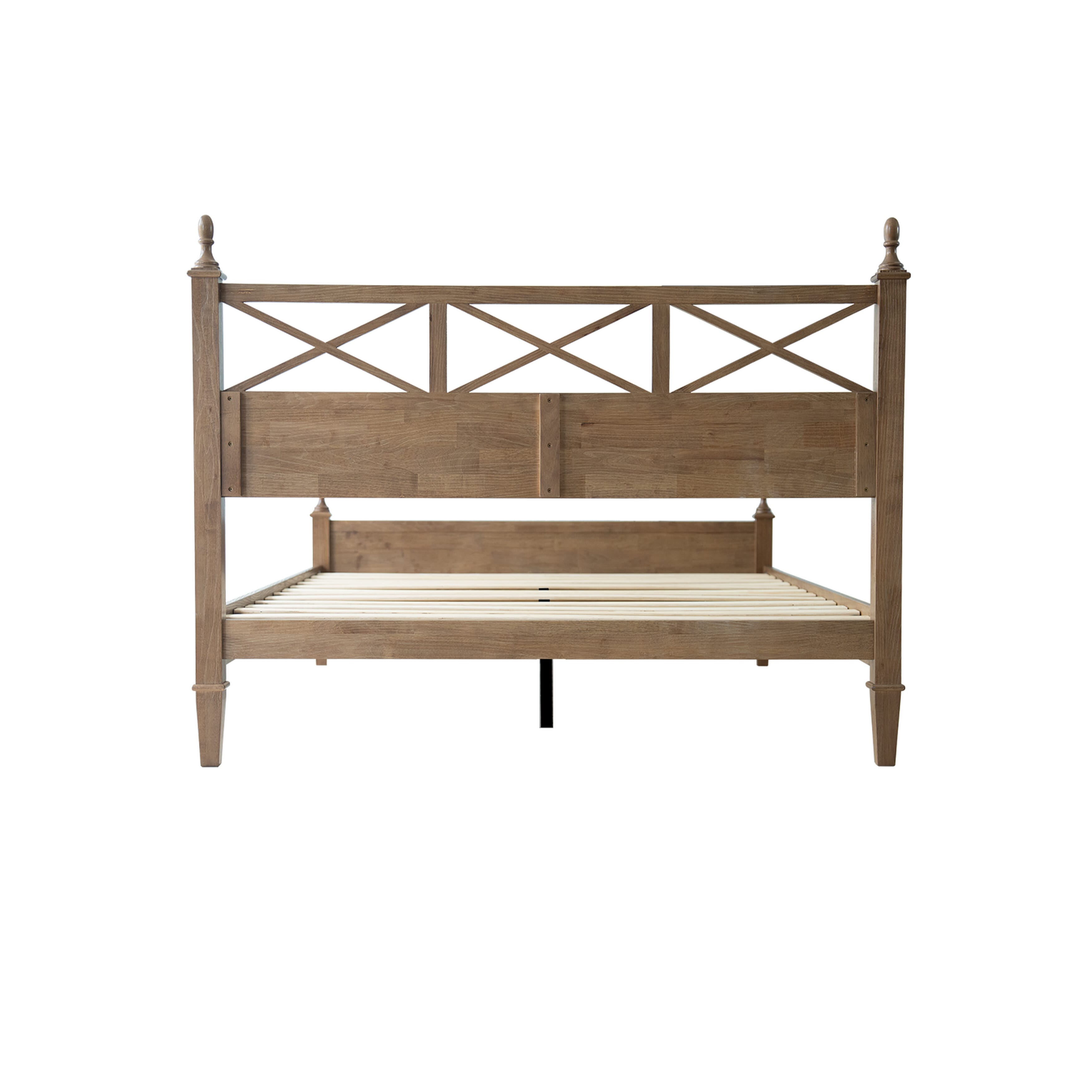 King Size Solid Wood Bed Frame, Platform Bed with Headboard & Footboard, 12 Heavy-Duty Slatted Base, Metal Legs, No Box Spring Needed, Noise-Free & Anti-Slip, Easy Assembly, Barnwood Finish, RIK-30