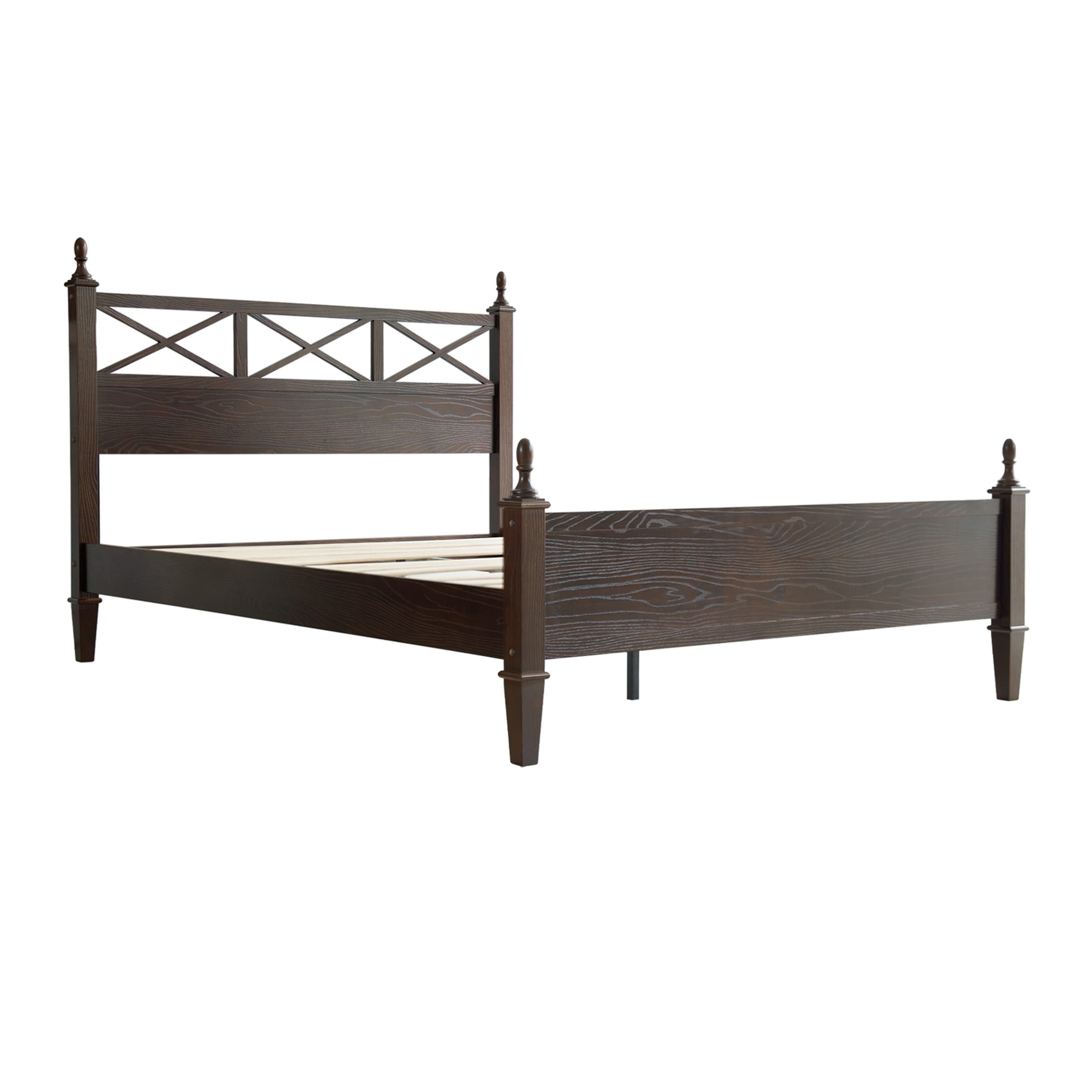 King Size Solid Wood Platform Bed Frame with Headboard & Footboard, 12 Durable Slatted Base with Metal Legs, Easy Assembly, Slip-Free & Anti-Noise, No Box Spring Needed, Dark Roast Oak Finish, RIK-32