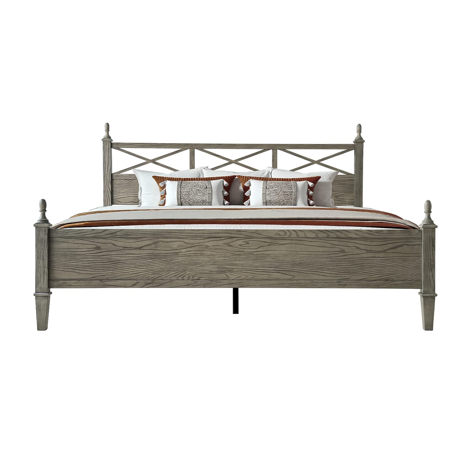 King Size Platform Bed Frame with Solid Wood Headboard & Footboard, 12 Heavy-Duty Slatted, Metal Legs, Anti-Slip & Noise-Free, Easy Assembly, No Box Spring Needed, Weathered Gray Oak Finish, RIK-34