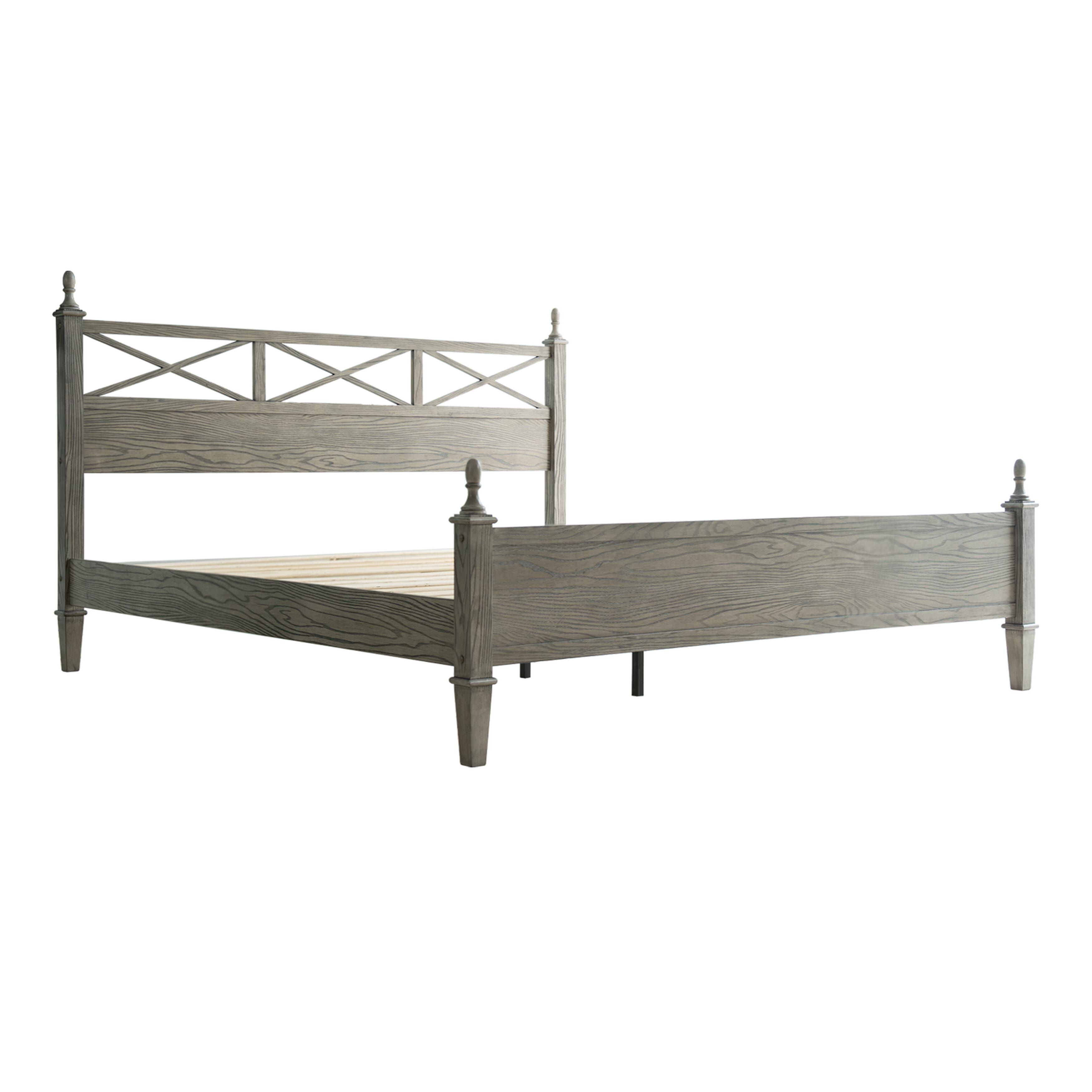 King Size Platform Bed Frame with Solid Wood Headboard & Footboard, 12 Heavy-Duty Slatted, Metal Legs, Anti-Slip & Noise-Free, Easy Assembly, No Box Spring Needed, Weathered Gray Oak Finish, RIK-34