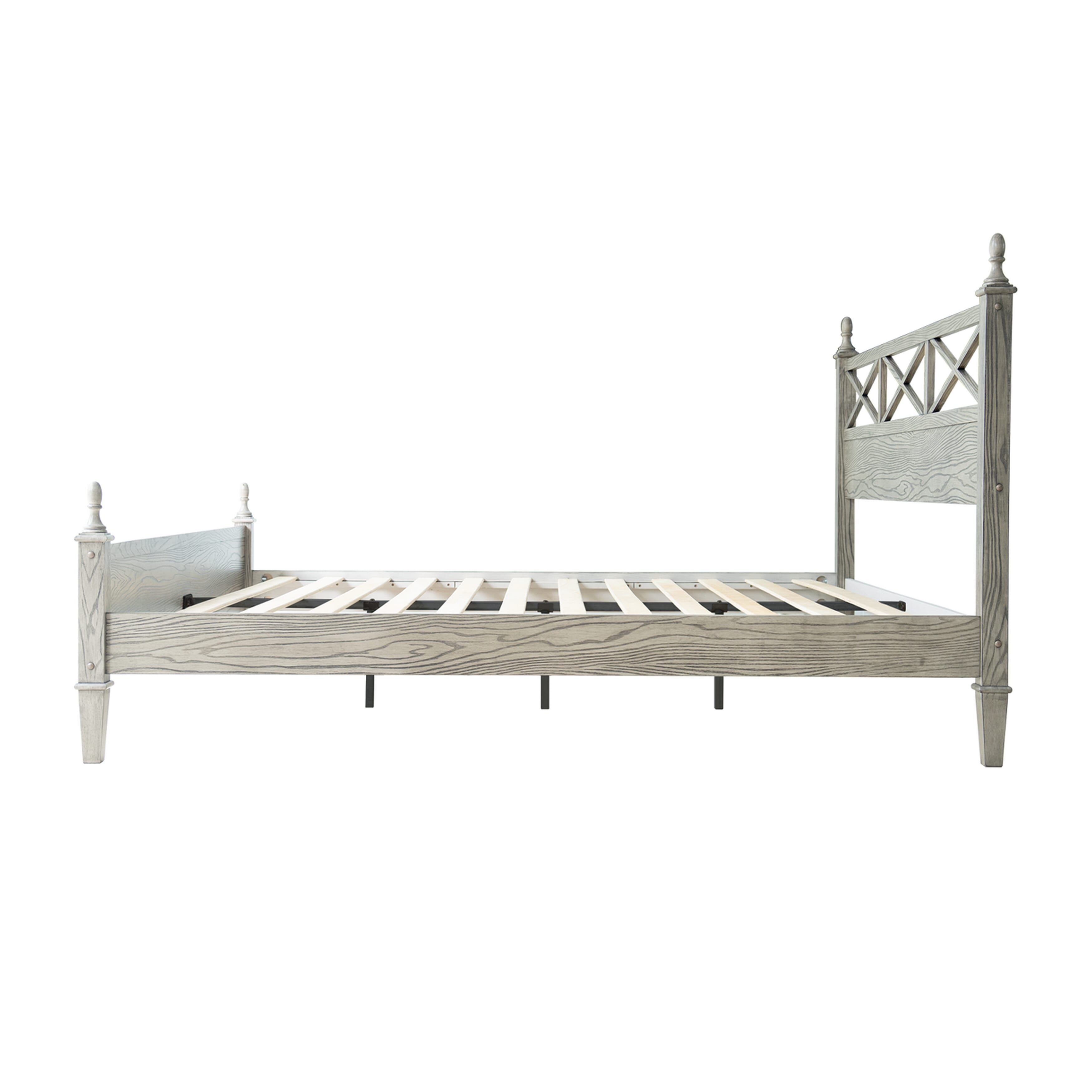 King Size Platform Bed Frame with Solid Wood Headboard & Footboard, 12 Heavy-Duty Slatted, Metal Legs, Anti-Slip & Noise-Free, Easy Assembly, No Box Spring Needed, Weathered Gray Oak Finish, RIK-34
