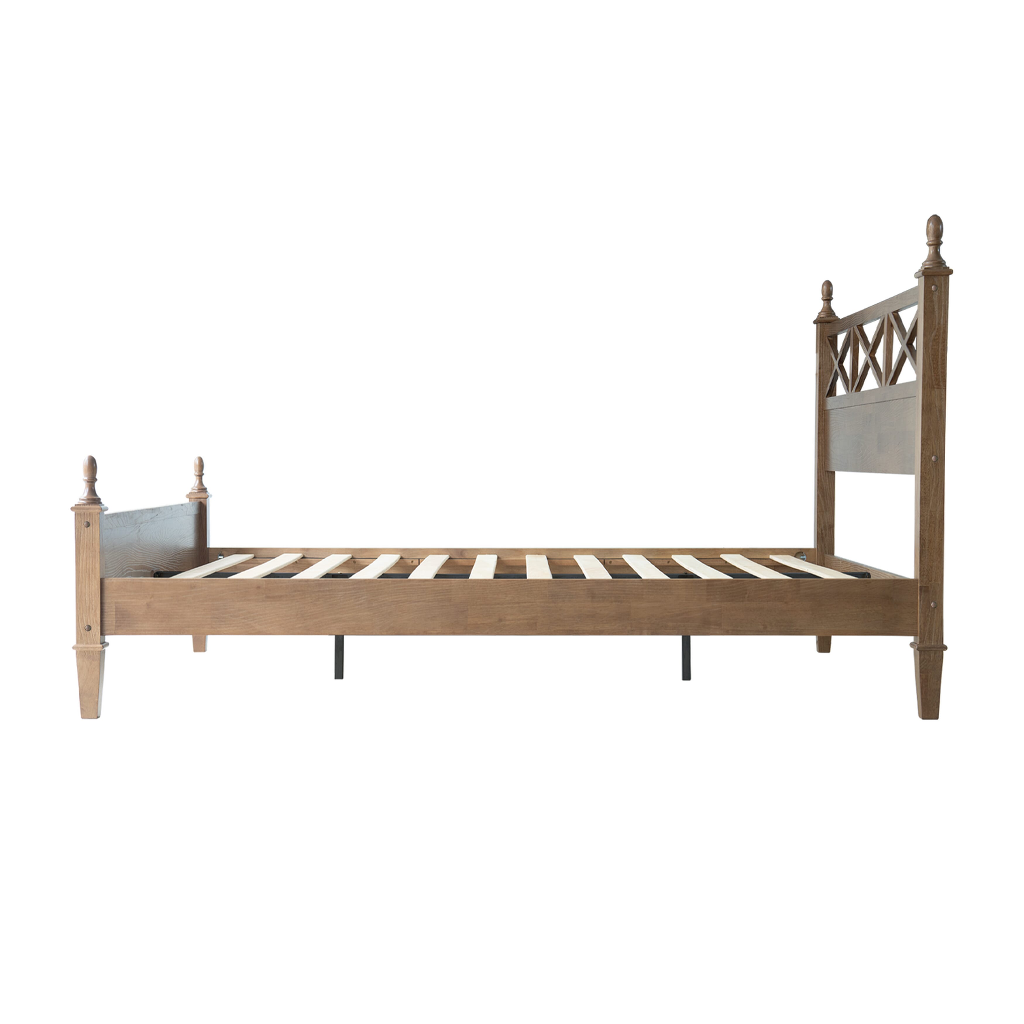 Queen Size Platform Bed Frame, Solid Wood with Headboard & Footboard, Center Metal Legs, 12 Strong Slatted Base, Anti-Noise & Slip-Free, Easy Assembly, No Box Spring Needed, Barnwood Finish, RIQ-30