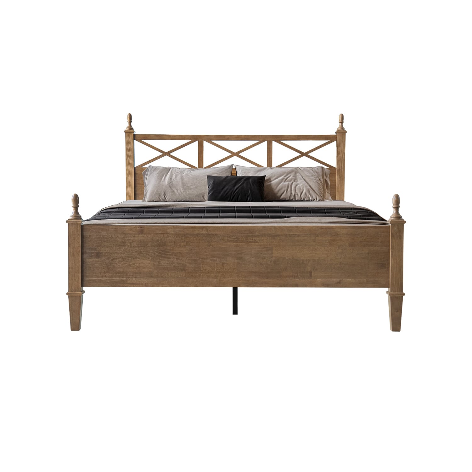 Queen Size Platform Bed Frame, Solid Wood with Headboard & Footboard, Center Metal Legs, 12 Strong Slatted Base, Anti-Noise & Slip-Free, Easy Assembly, No Box Spring Needed, Barnwood Finish, RIQ-30