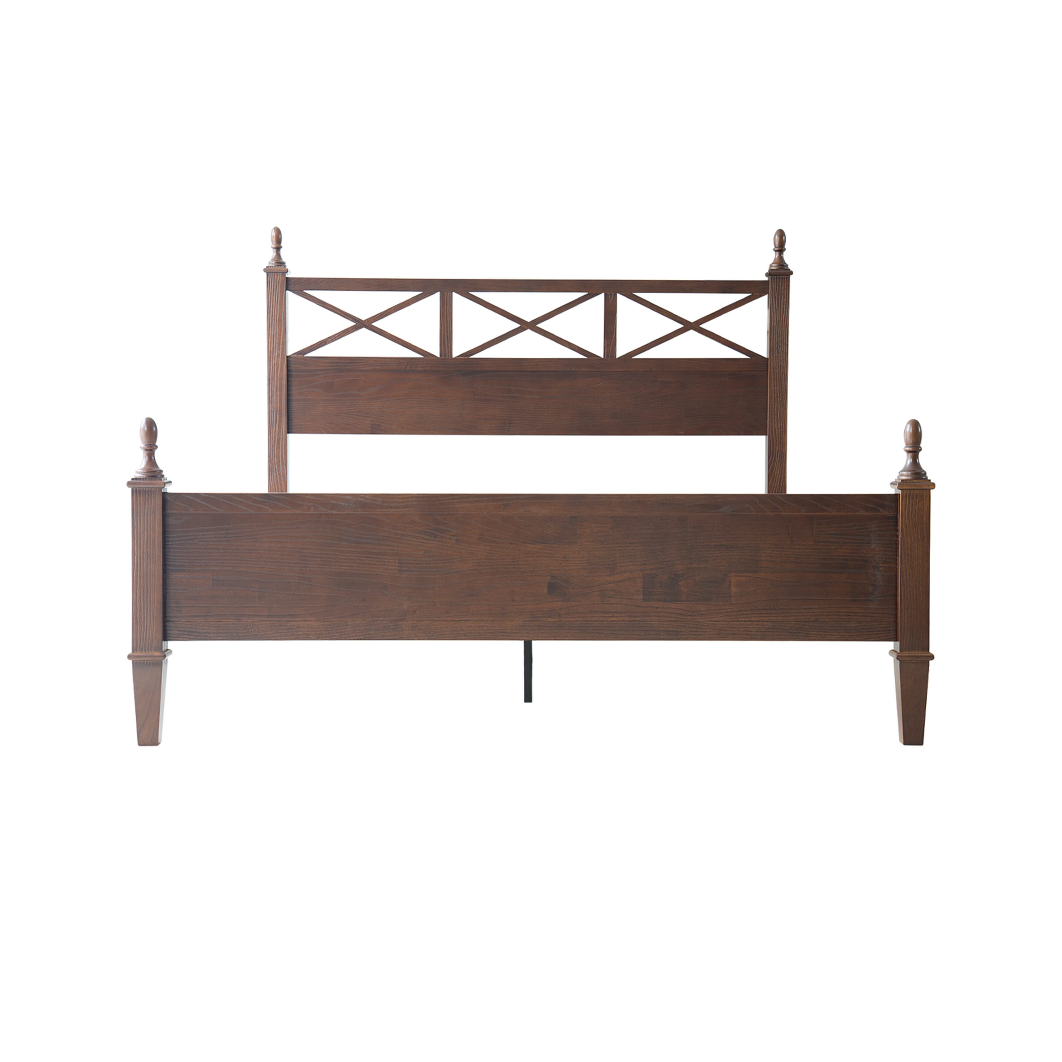 Queen Size Bed Frame with Headboard & Footboard, Solid Wood Platform Bed, Central Metal Legs, 12 Sturdy Slatted Base, Noise-Free & Anti-Slip, No Box Spring Needed, Dark Roast Oak Finish, RIQ-32