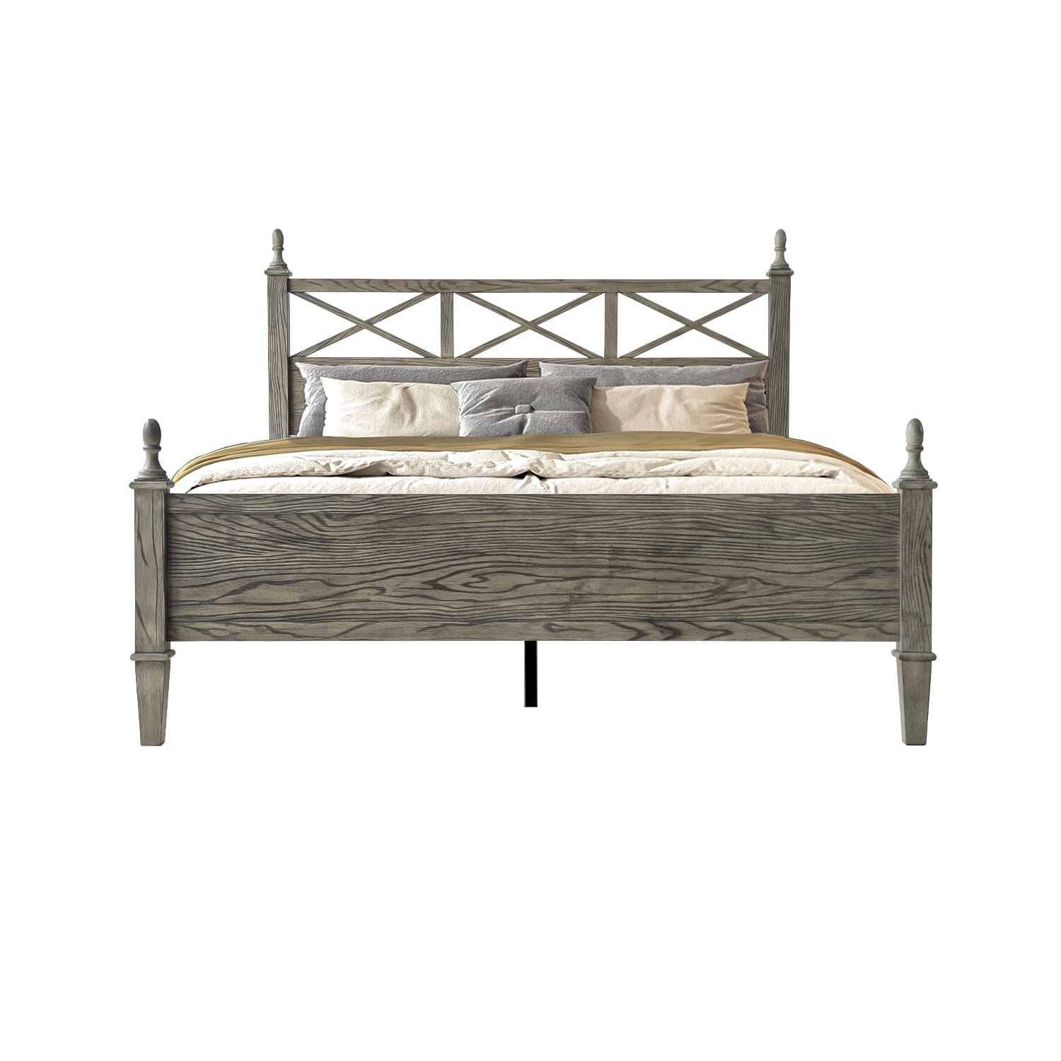 Queen Size Platform Bed Frame with Solid Wood Headboard & Footboard, Metal Legs, 12 Durable Slatted Base, No Box Spring Needed, Easy Assembly, Noise-Free & Anti-Slip, Weathered Gray Oak Finish, RIQ-34