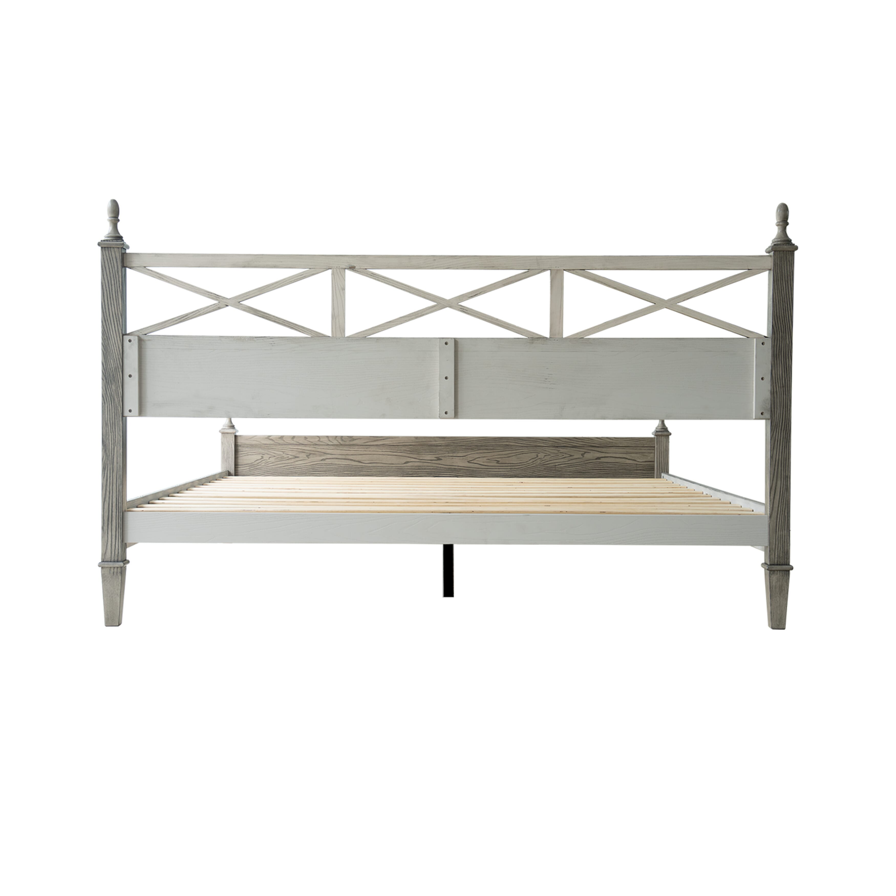 Queen Size Platform Bed Frame with Solid Wood Headboard & Footboard, Metal Legs, 12 Durable Slatted Base, No Box Spring Needed, Easy Assembly, Noise-Free & Anti-Slip, Weathered Gray Oak Finish, RIQ-34