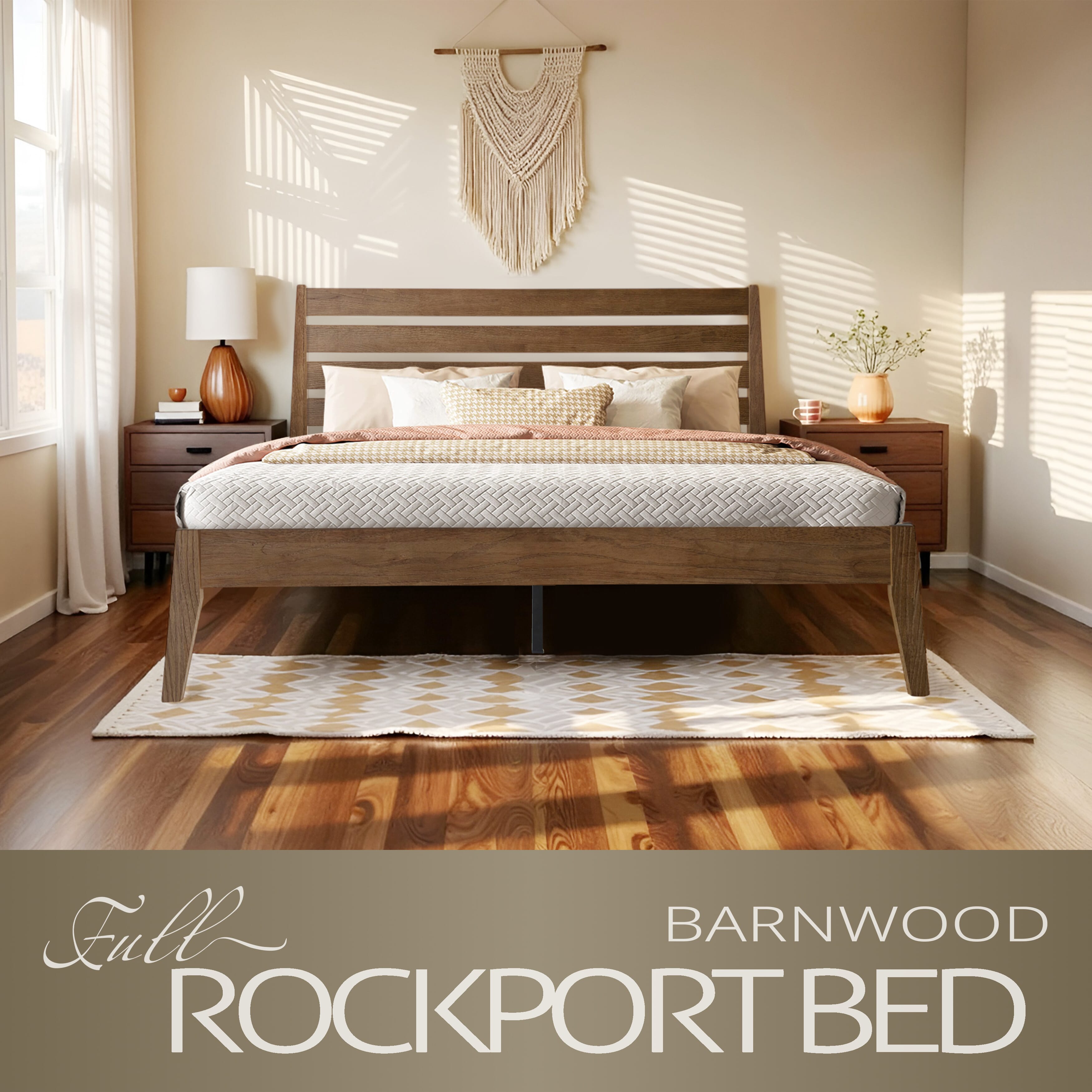 Full Size Solid Wood Platform Bed Frame with Headboard & Footboard, 12 Heavy-Duty Slatted Base, Central Metal Legs, Easy Assembly, Noise-Free & Anti-Slip, No Box Spring Needed, Barnwood Finish, RKF-30