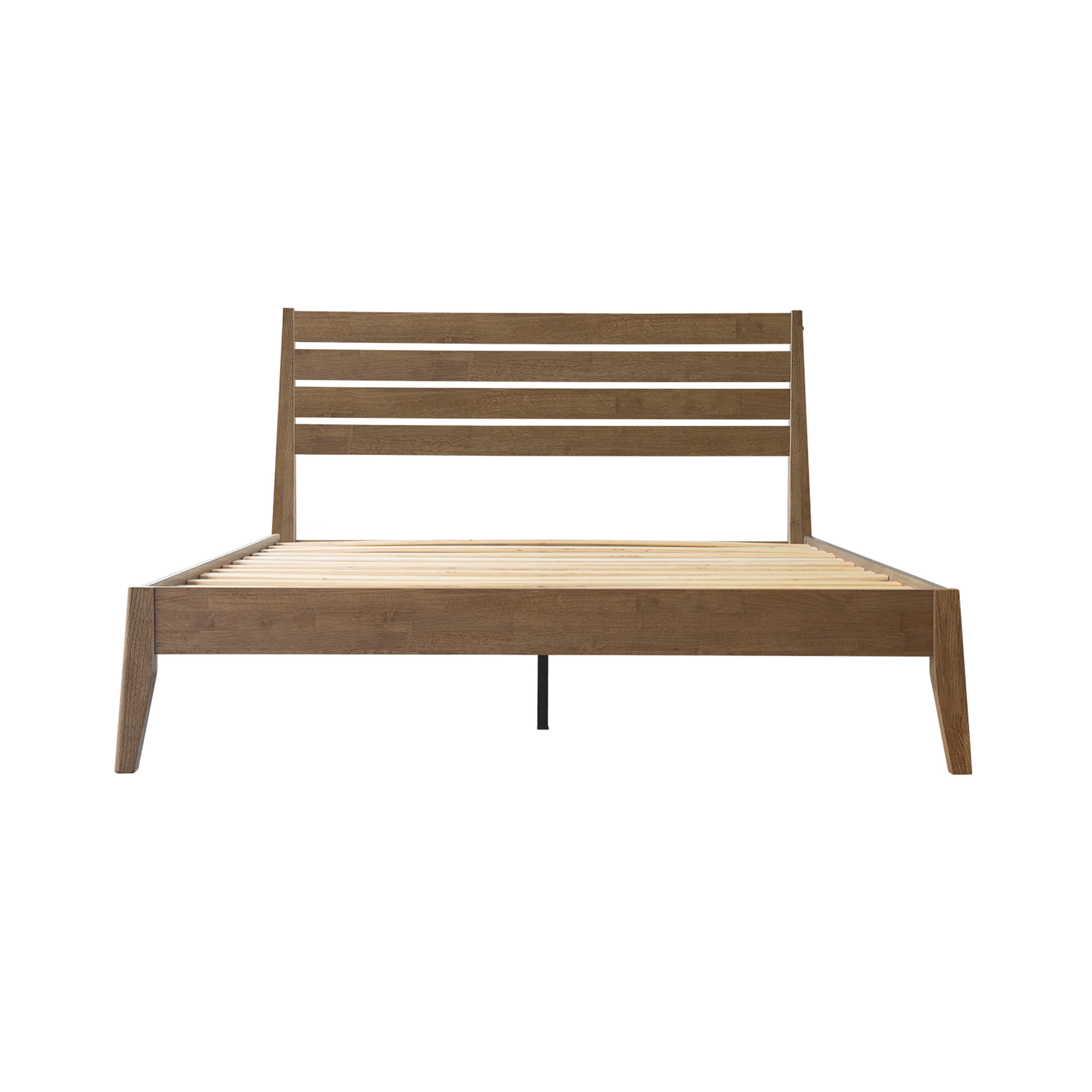 Full Size Solid Wood Platform Bed Frame with Headboard & Footboard, 12 Heavy-Duty Slatted Base, Central Metal Legs, Easy Assembly, Noise-Free & Anti-Slip, No Box Spring Needed, Barnwood Finish, RKF-30