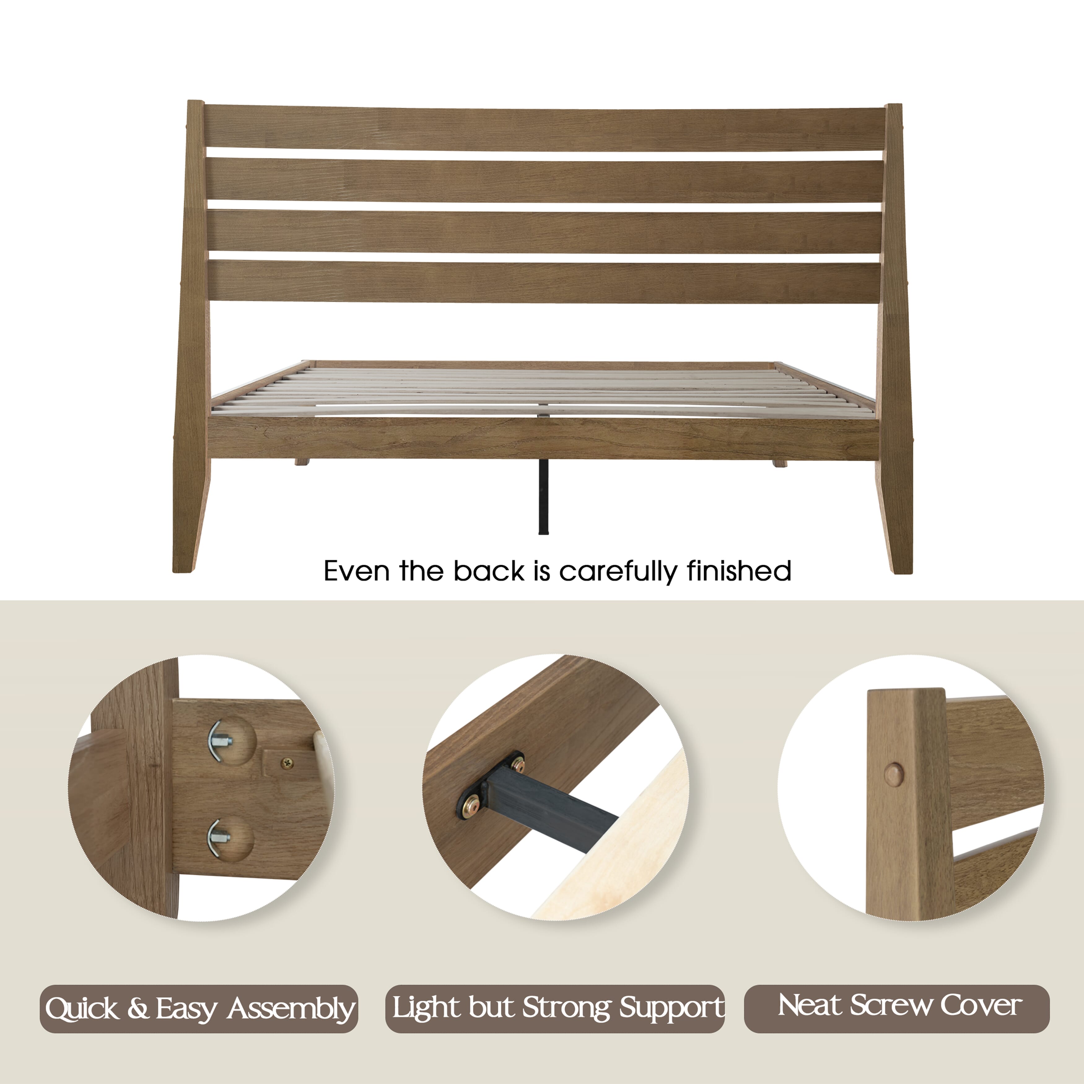 Full Size Solid Wood Platform Bed Frame with Headboard & Footboard, 12 Heavy-Duty Slatted Base, Central Metal Legs, Easy Assembly, Noise-Free & Anti-Slip, No Box Spring Needed, Barnwood Finish, RKF-30