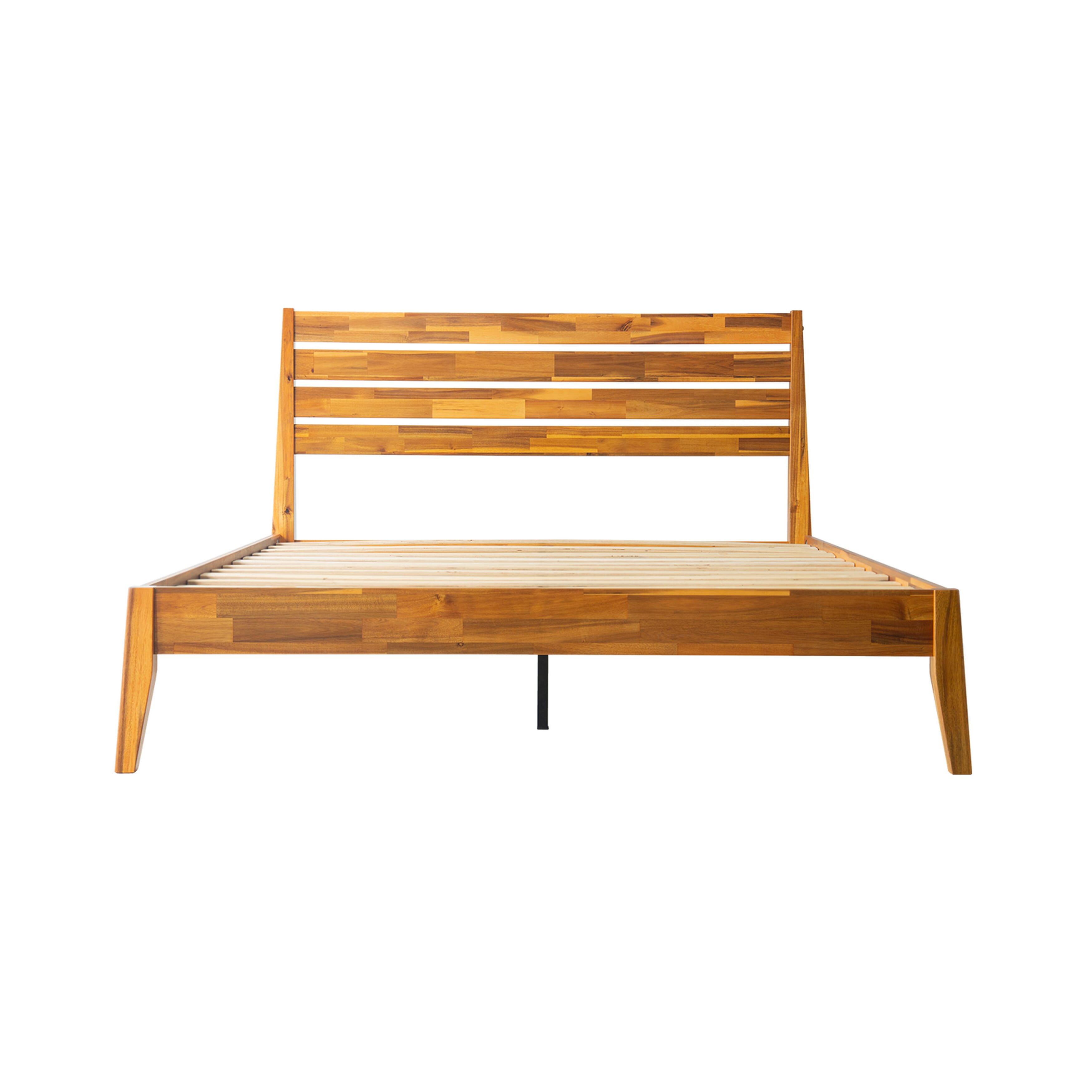 Full Size Platform Bed Frame with Solid Wood Headboard & Footboard, 12 Durable Slatted Base with Center Metal Legs, No Box Spring Needed, Anti-Noise & Slip-Free, Acacia Honey Finish, RKF-38