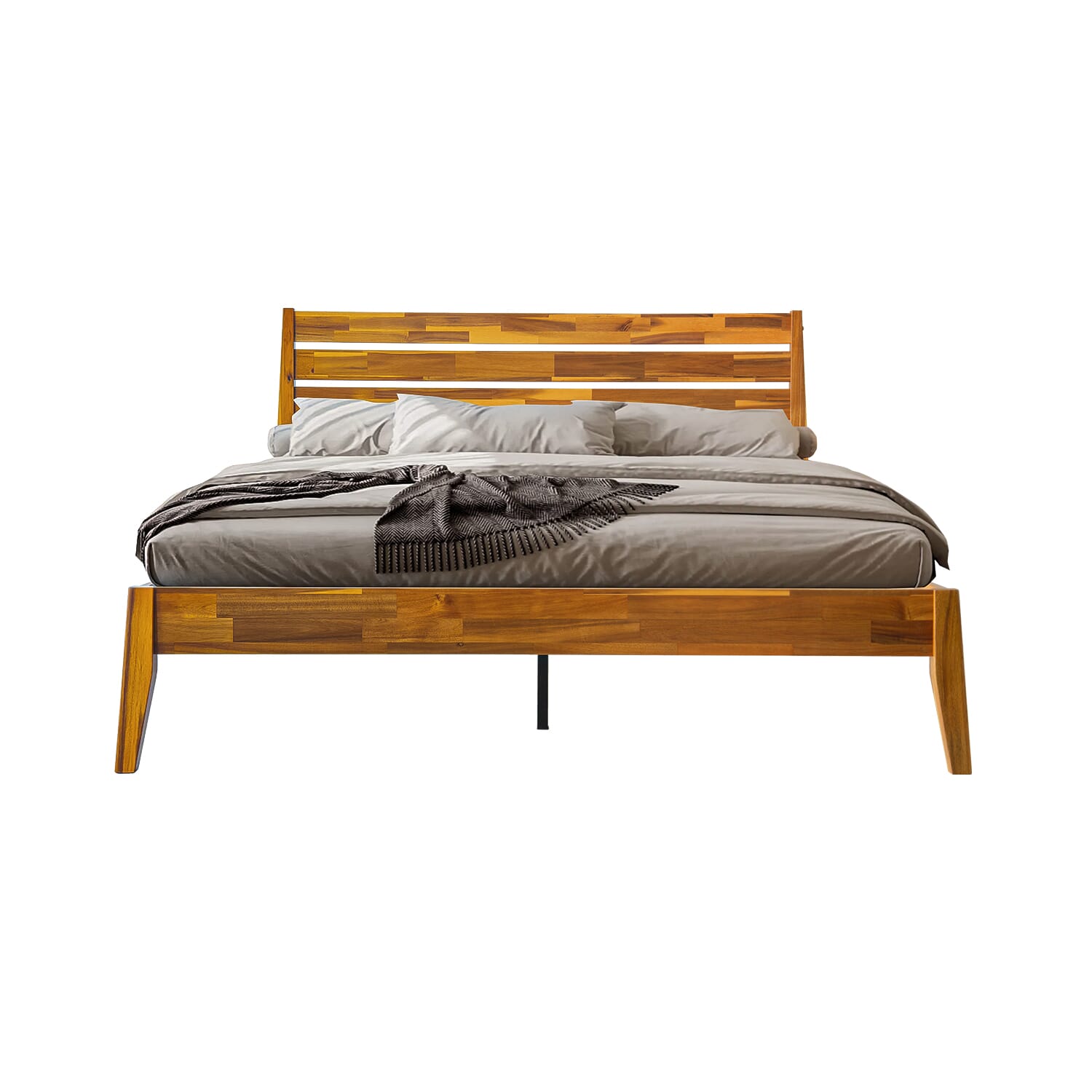 Full Size Platform Bed Frame with Solid Wood Headboard & Footboard, 12 Durable Slatted Base with Center Metal Legs, No Box Spring Needed, Anti-Noise & Slip-Free, Acacia Honey Finish, RKF-38