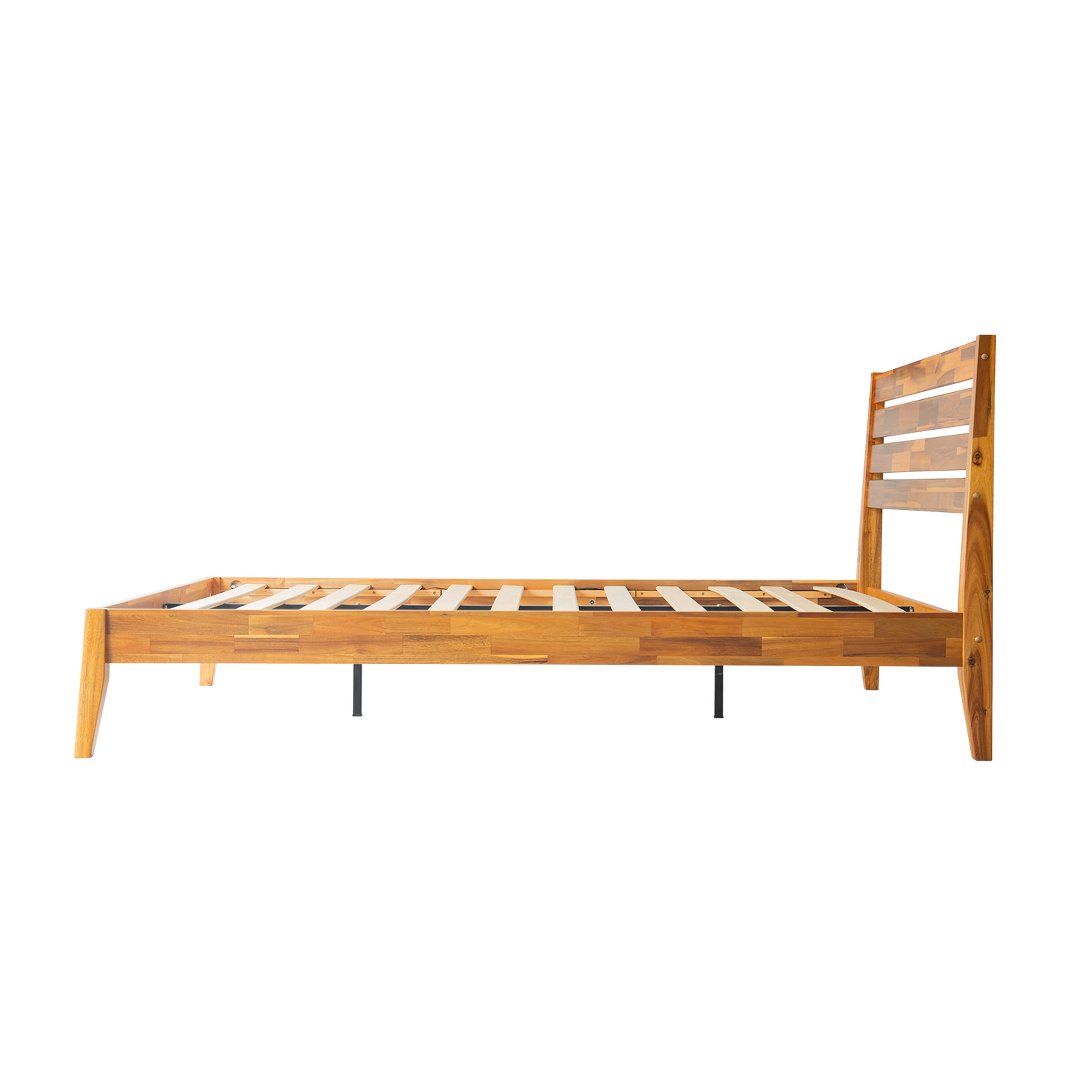Full Size Platform Bed Frame with Solid Wood Headboard & Footboard, 12 Durable Slatted Base with Center Metal Legs, No Box Spring Needed, Anti-Noise & Slip-Free, Acacia Honey Finish, RKF-38