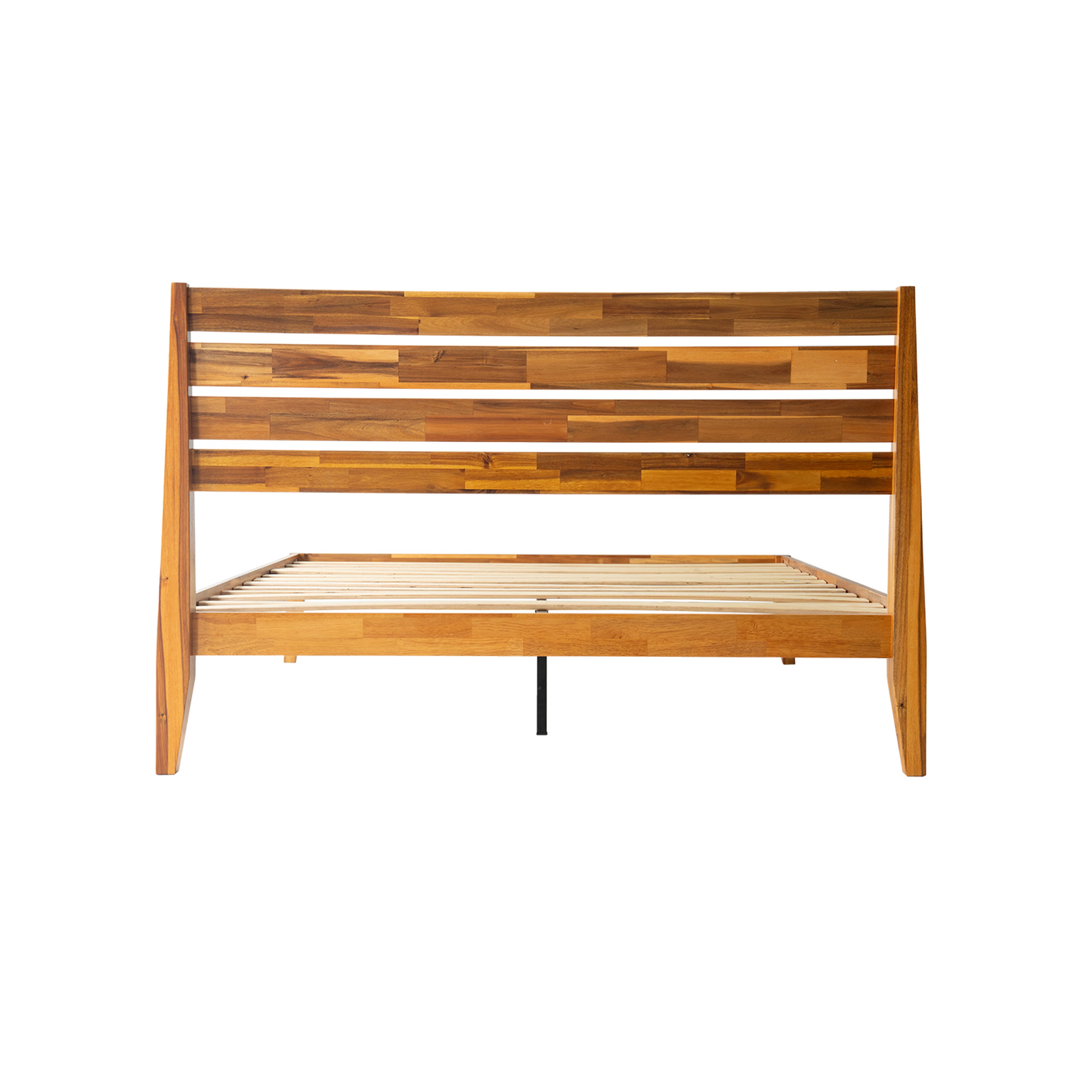 Full Size Platform Bed Frame with Solid Wood Headboard & Footboard, 12 Durable Slatted Base with Center Metal Legs, No Box Spring Needed, Anti-Noise & Slip-Free, Acacia Honey Finish, RKF-38
