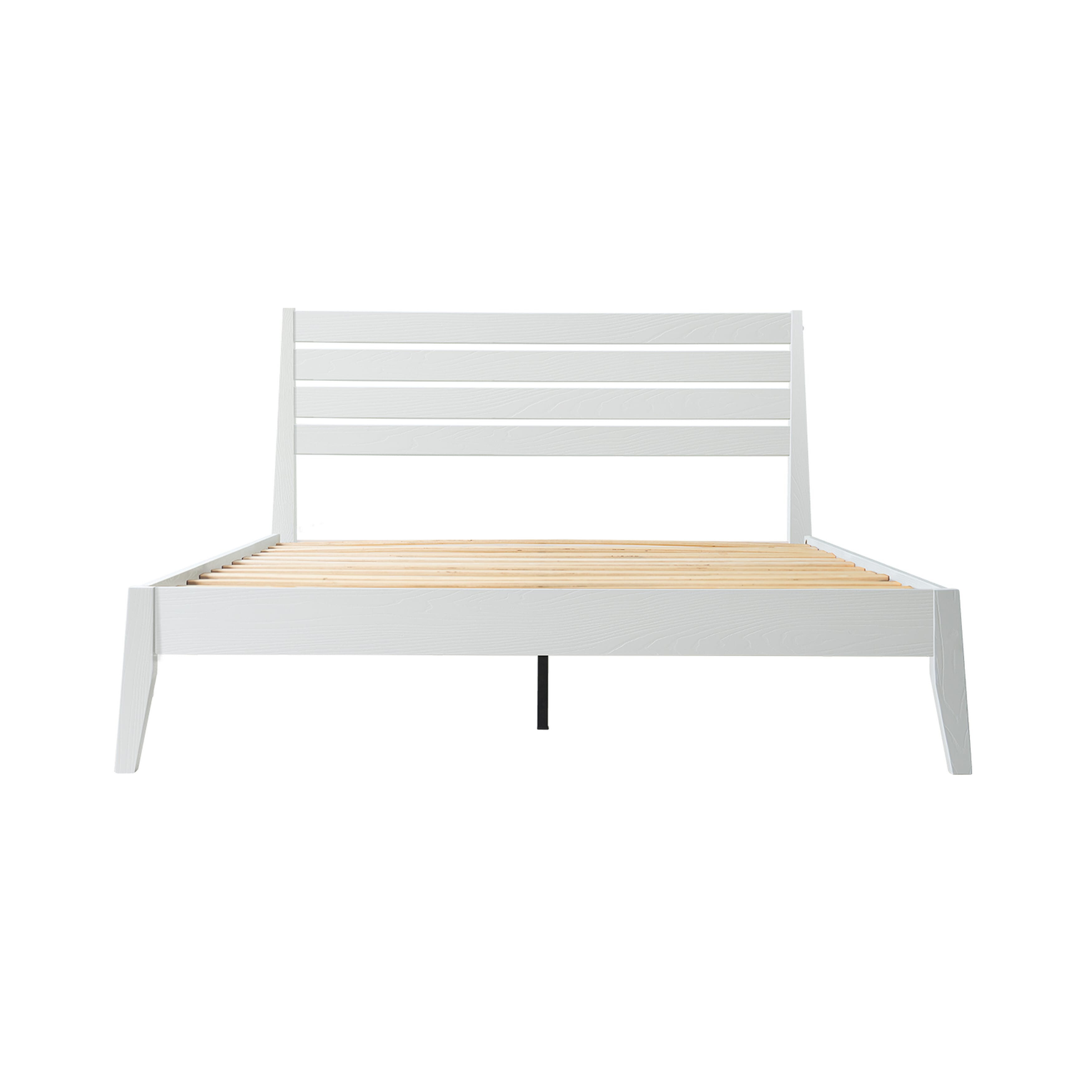 Full Size Solid Wood Platform Bed Frame with Headboard and Footboard, 12 Sturdy Slats, Center Metal Legs, Easy Assembly, No Box Spring Needed, Anti-Noise & Slip-Free Design, Pure White Finish, RKF-39