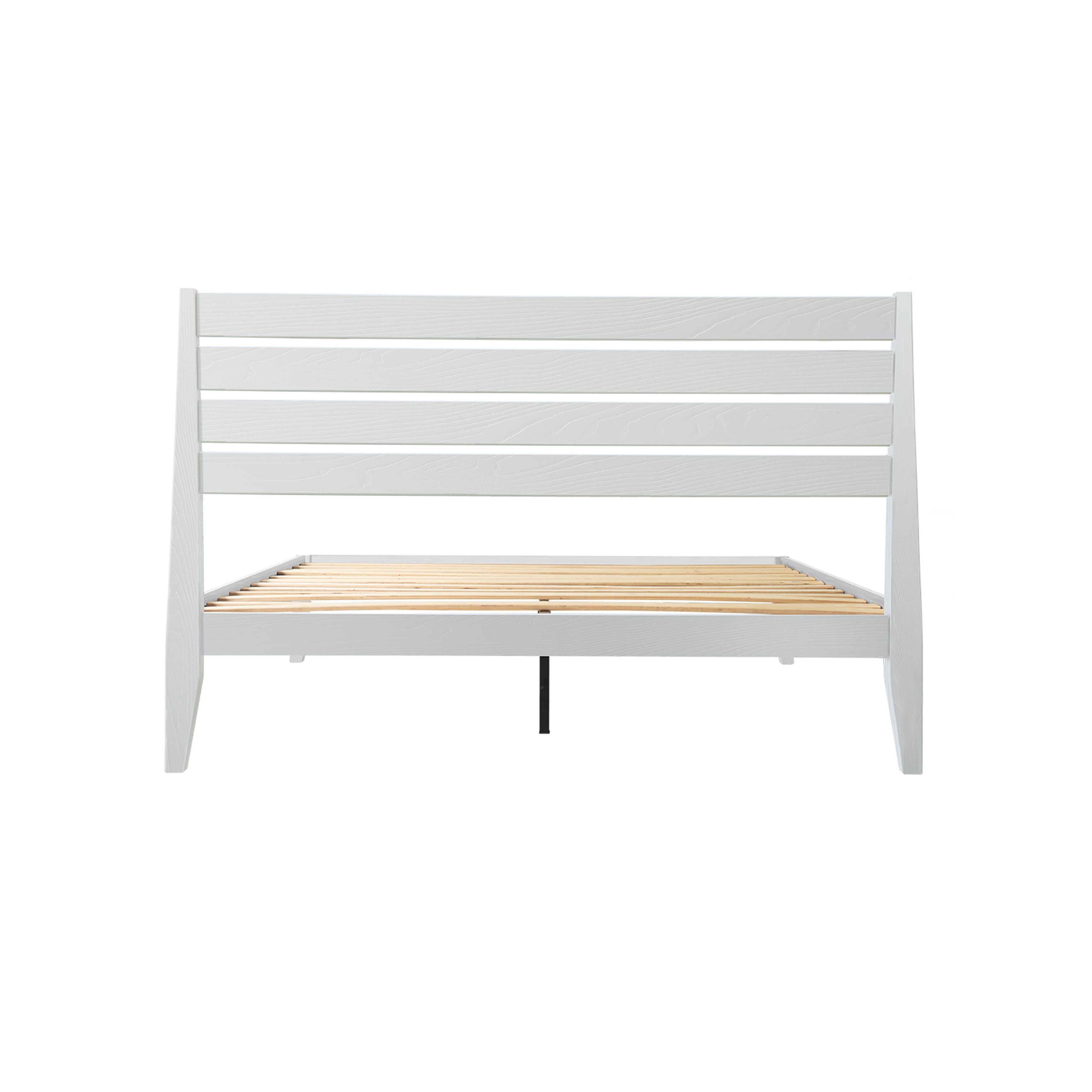 Full Size Solid Wood Platform Bed Frame with Headboard and Footboard, 12 Sturdy Slats, Center Metal Legs, Easy Assembly, No Box Spring Needed, Anti-Noise & Slip-Free Design, Pure White Finish, RKF-39