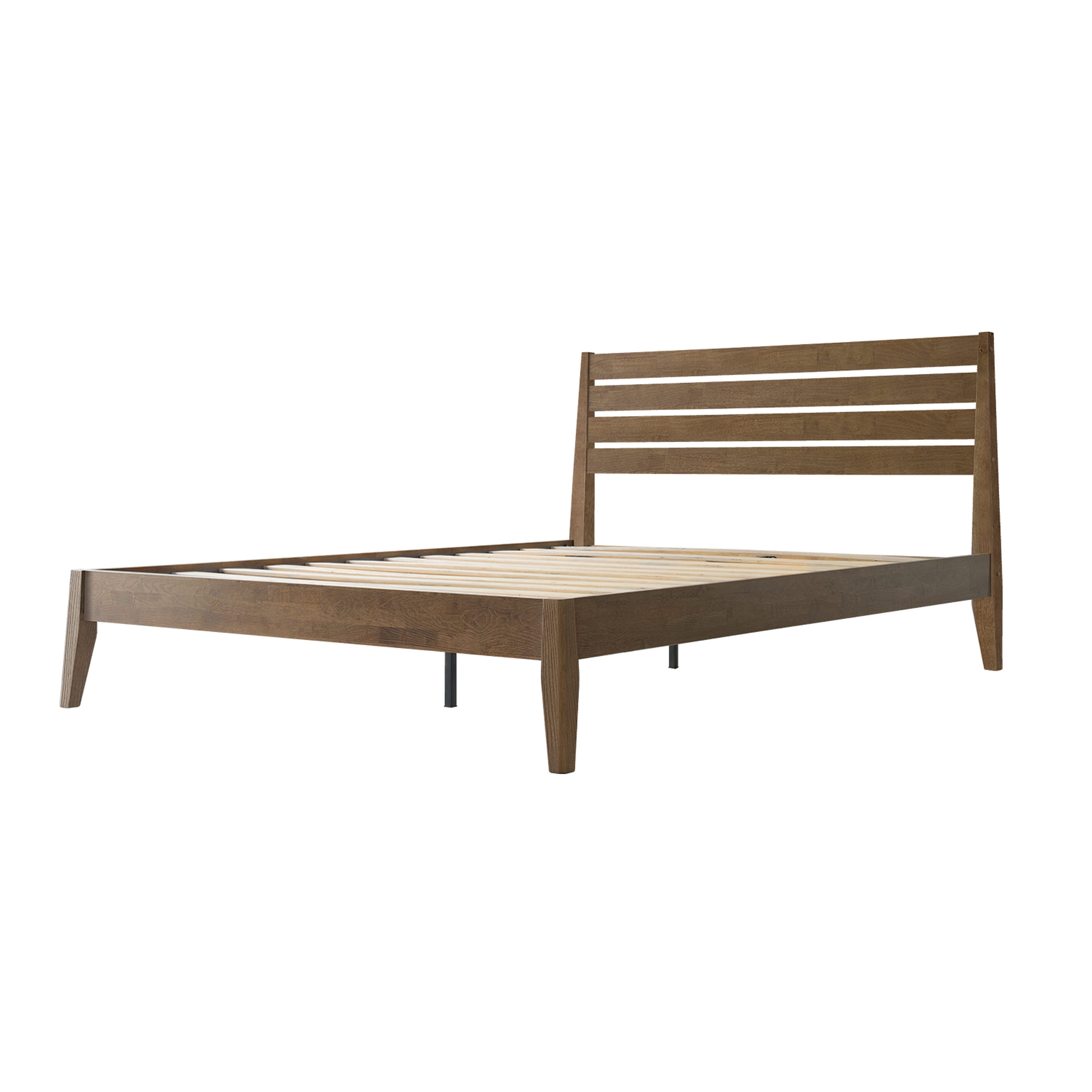 Queen Size Bed Frame, Solid Wood Platform Bed with Headboard & Footboard, Center Metal Legs, 12 Strong Slatted Base, No Box Spring Needed, Anti-Noise & Slip-Free Easy Assembly, Barnwood Finish, RKQ-30