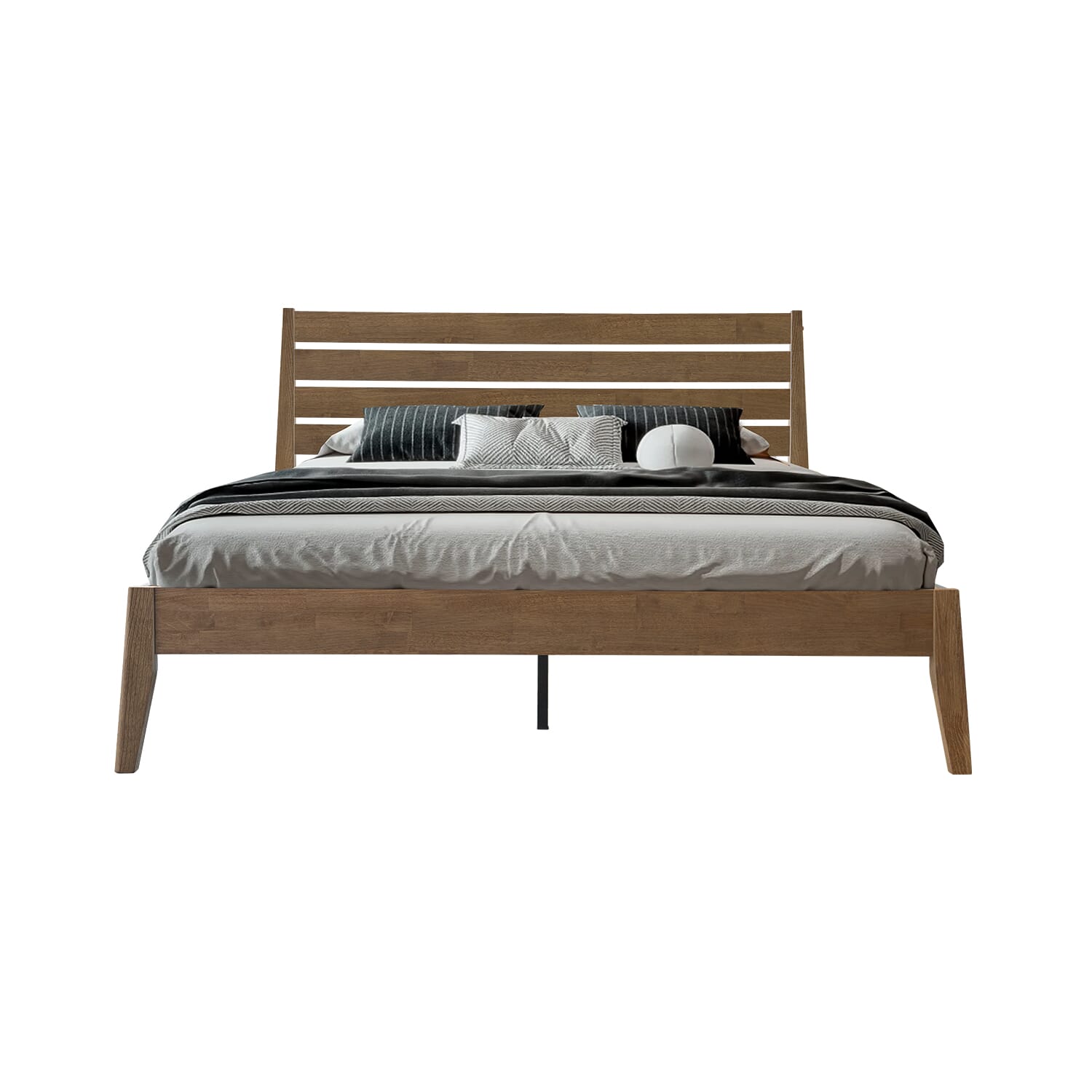 Queen Size Bed Frame, Solid Wood Platform Bed with Headboard & Footboard, Center Metal Legs, 12 Strong Slatted Base, No Box Spring Needed, Anti-Noise & Slip-Free Easy Assembly, Barnwood Finish, RKQ-30