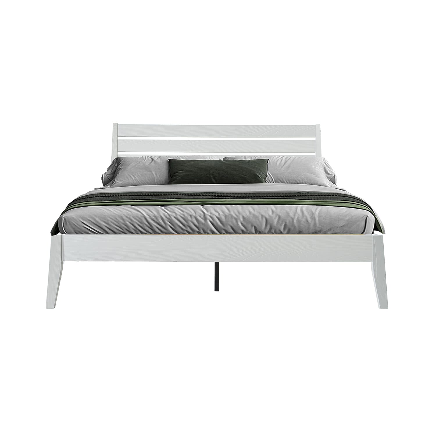 Queen Size Platform Bed Frame with Solid Wood Headboard & Footboard, Center Metal Legs, 12 Heavy-Duty Slatted Base, Anti-Noise & Slip Free, No Box Spring Needed, Pure White Finish, RKQ-39