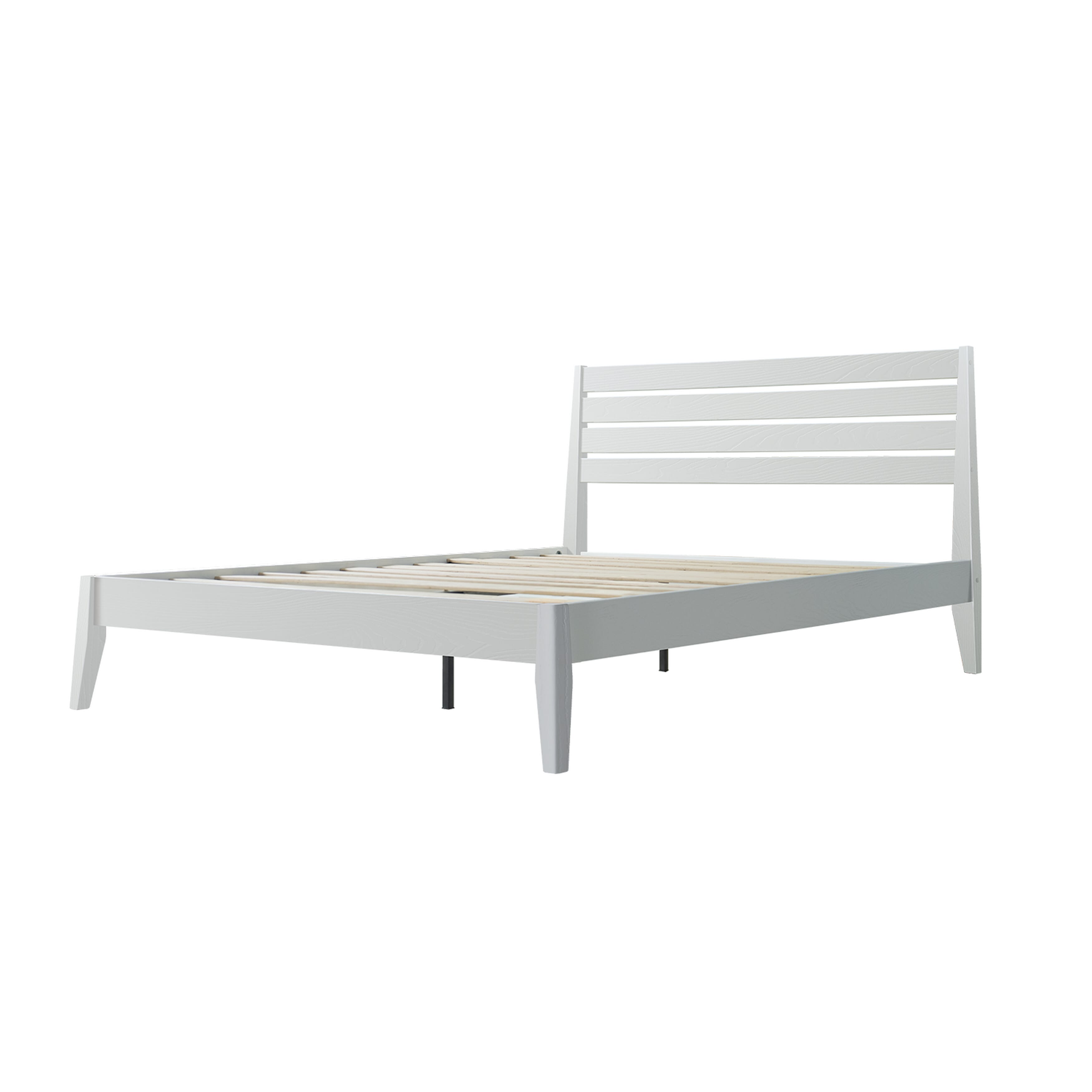 Queen Size Platform Bed Frame with Solid Wood Headboard & Footboard, Center Metal Legs, 12 Heavy-Duty Slatted Base, Anti-Noise & Slip Free, No Box Spring Needed, Pure White Finish, RKQ-39