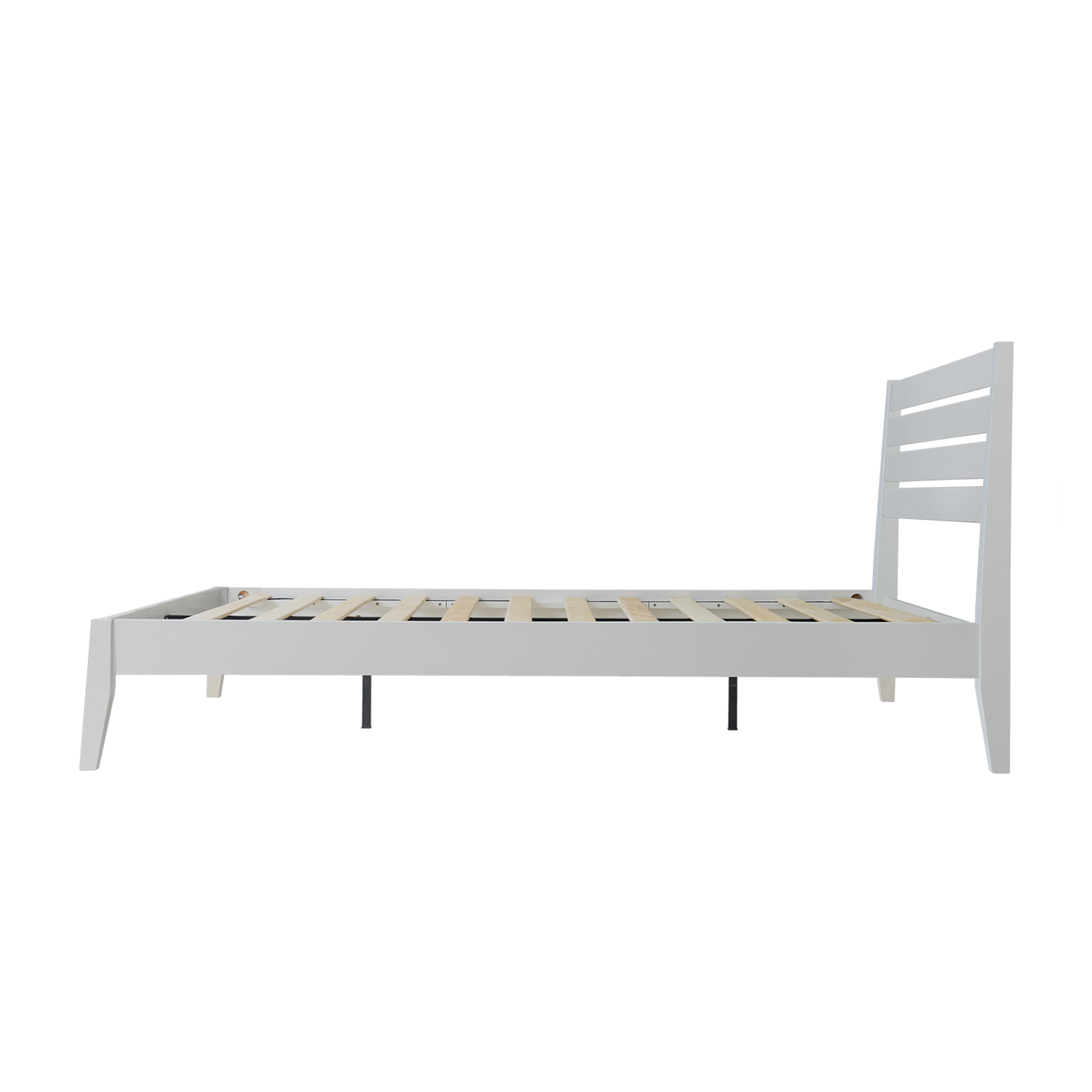 Queen Size Platform Bed Frame with Solid Wood Headboard & Footboard, Center Metal Legs, 12 Heavy-Duty Slatted Base, Anti-Noise & Slip Free, No Box Spring Needed, Pure White Finish, RKQ-39