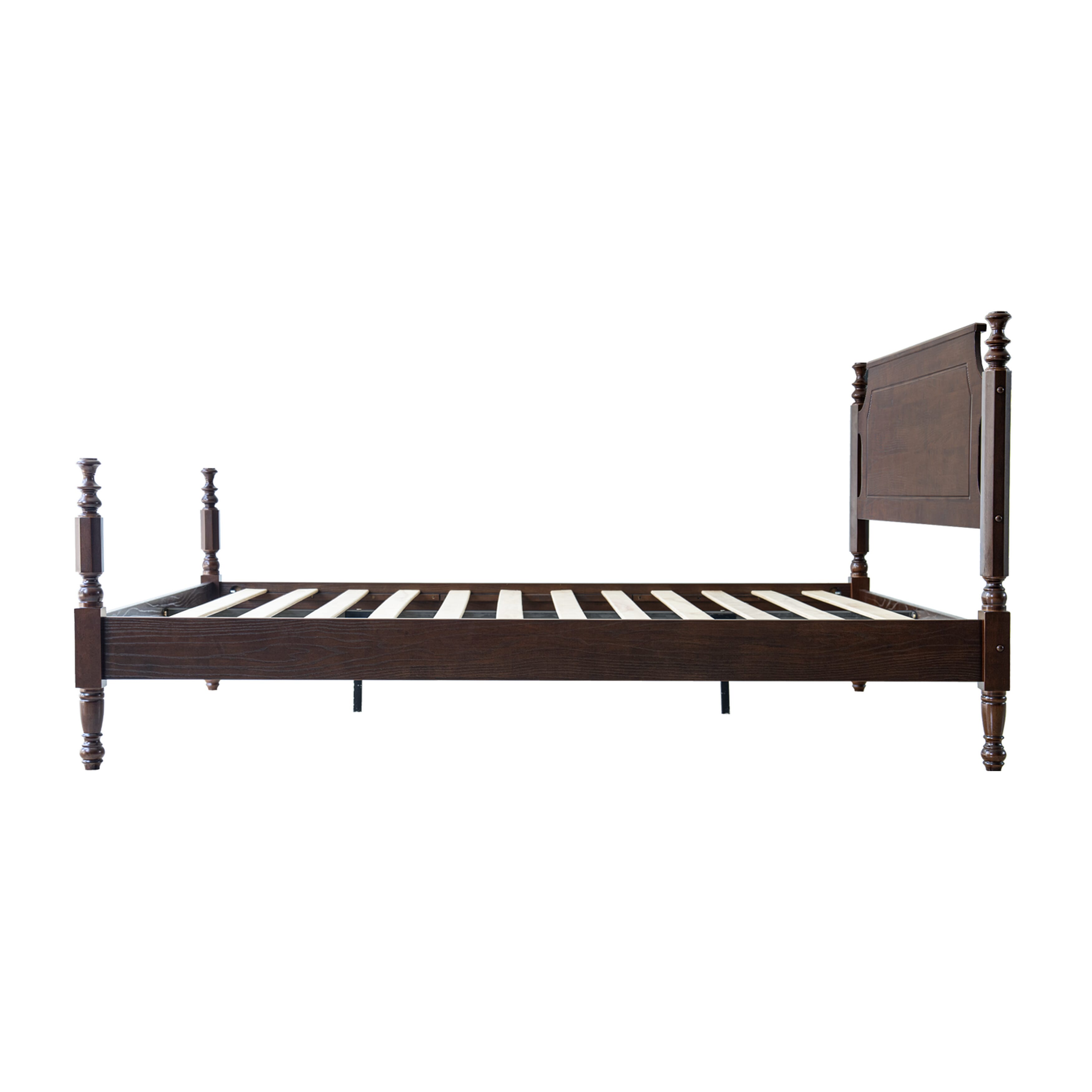 King Size Solid Wood Platform Bed Frame with Headboard & Footboard, 12 Strong Slats Base, Central Metal Legs, No Box Spring Needed, Easy Assembly, Anti-Noise & Slip-Free, Dark Roast Oak Finish, ROK-32